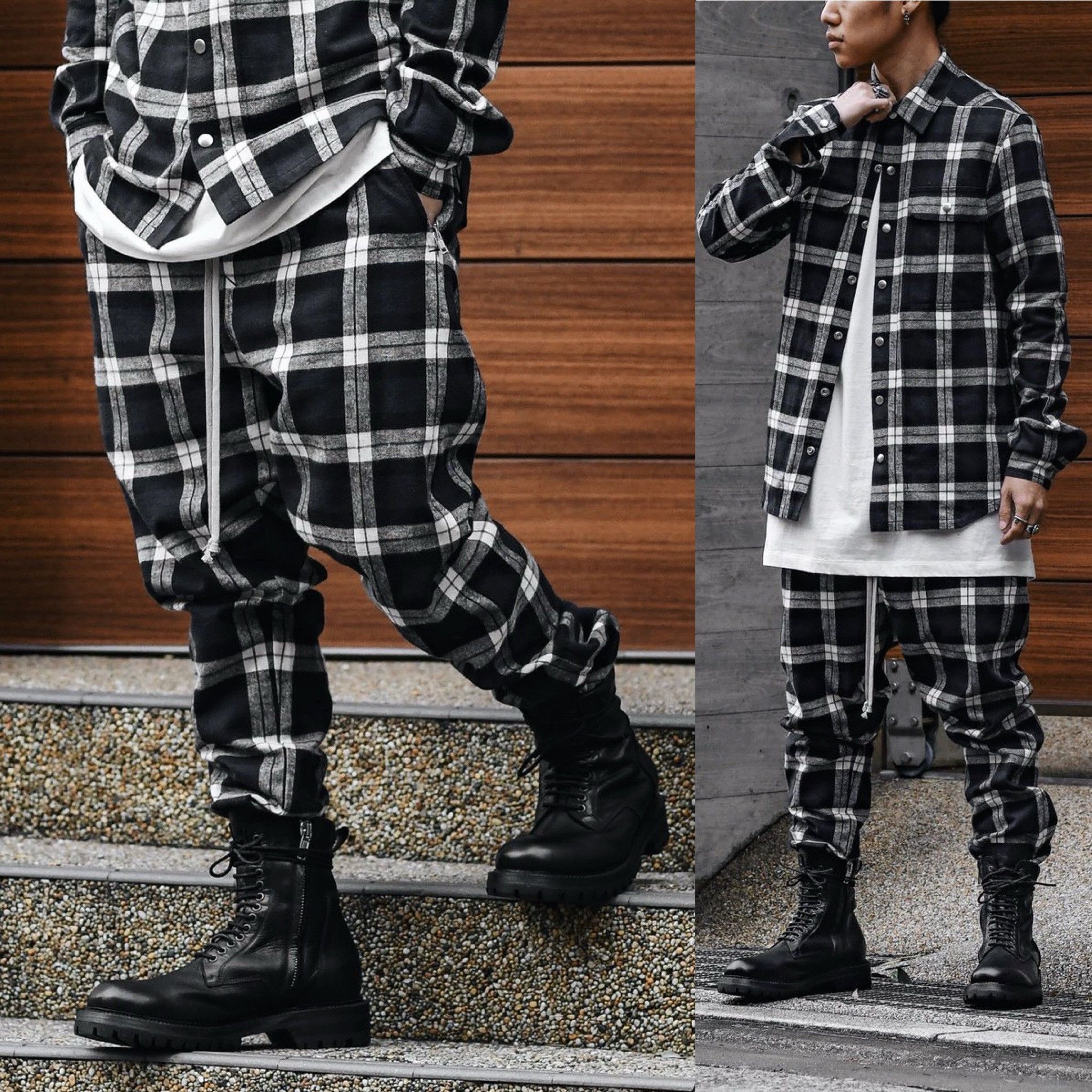 Rick Owens Rick Owens SS19 "BABEL" Drawstring Black Plaid Track Pants Size US 32 / EU 48 - 1 Thumbnail