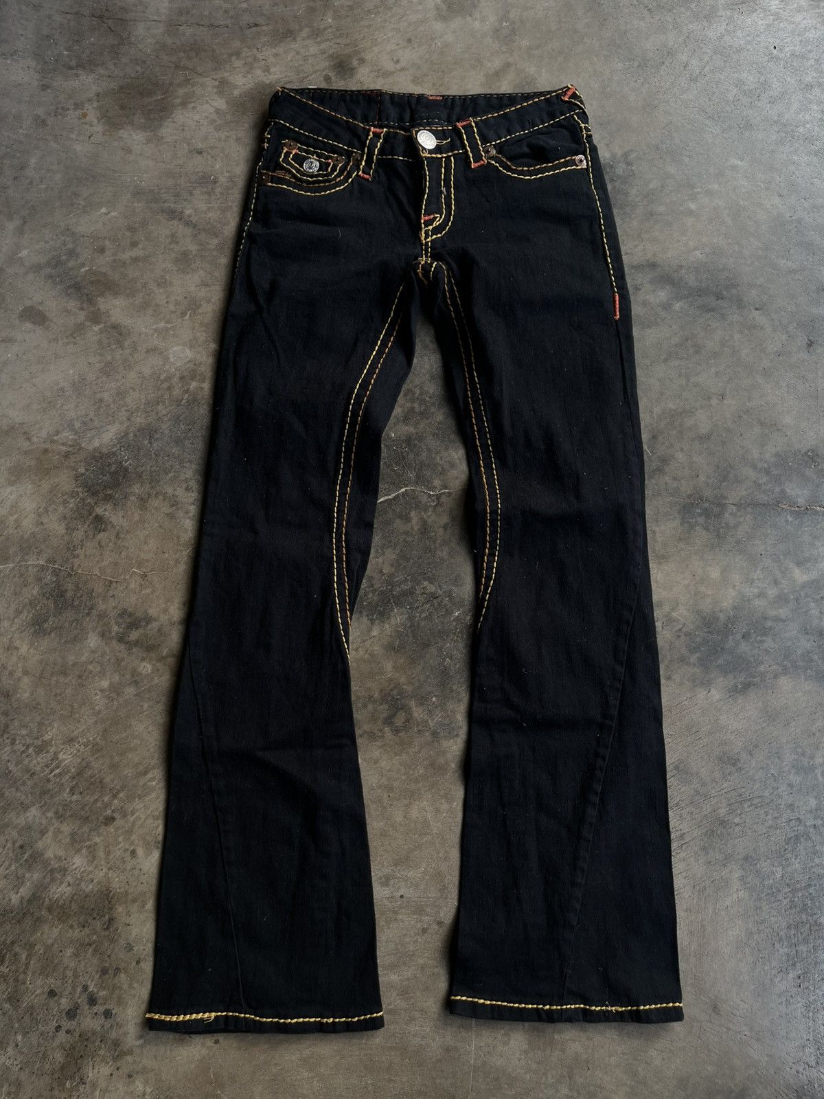TRUE RELIGION BLACK FLARE BOOTCUT DENIM JEANS PANTS PATTERN