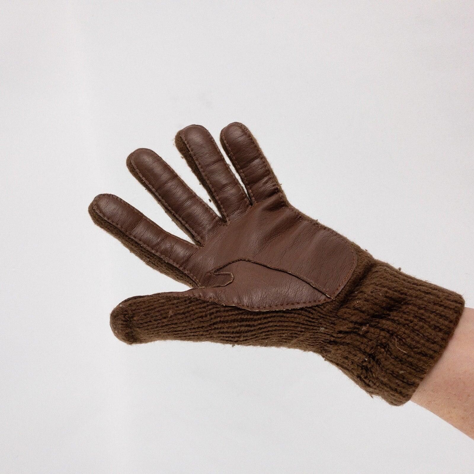 Arts & Science Aris Vintage Brown Knit Fabric Vinyl Gloves Womens One Size Size ONE SIZE - 8 Thumbnail