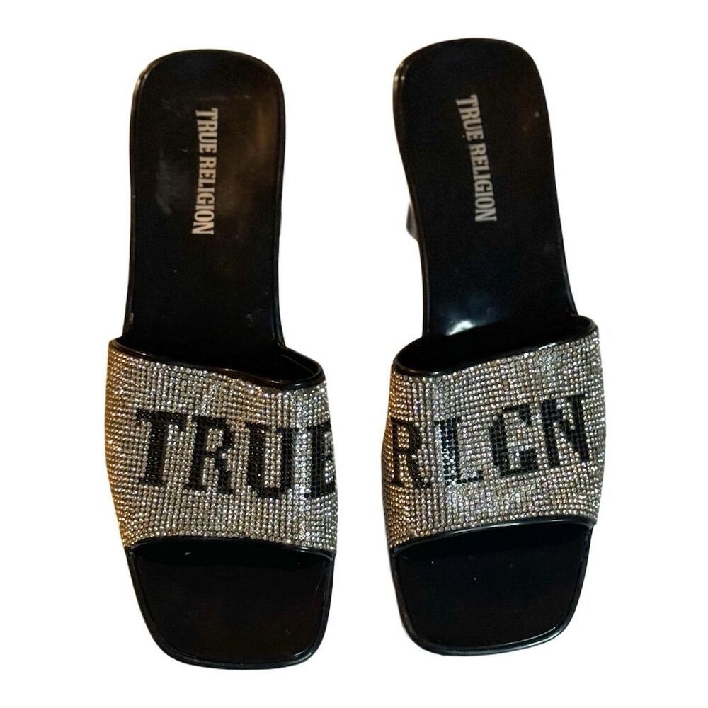 True Religion True Religion Women's Bling Rhinestone Chunky Heel Slide Sa Size US 9.5 / IT 39.5 - 4 Thumbnail