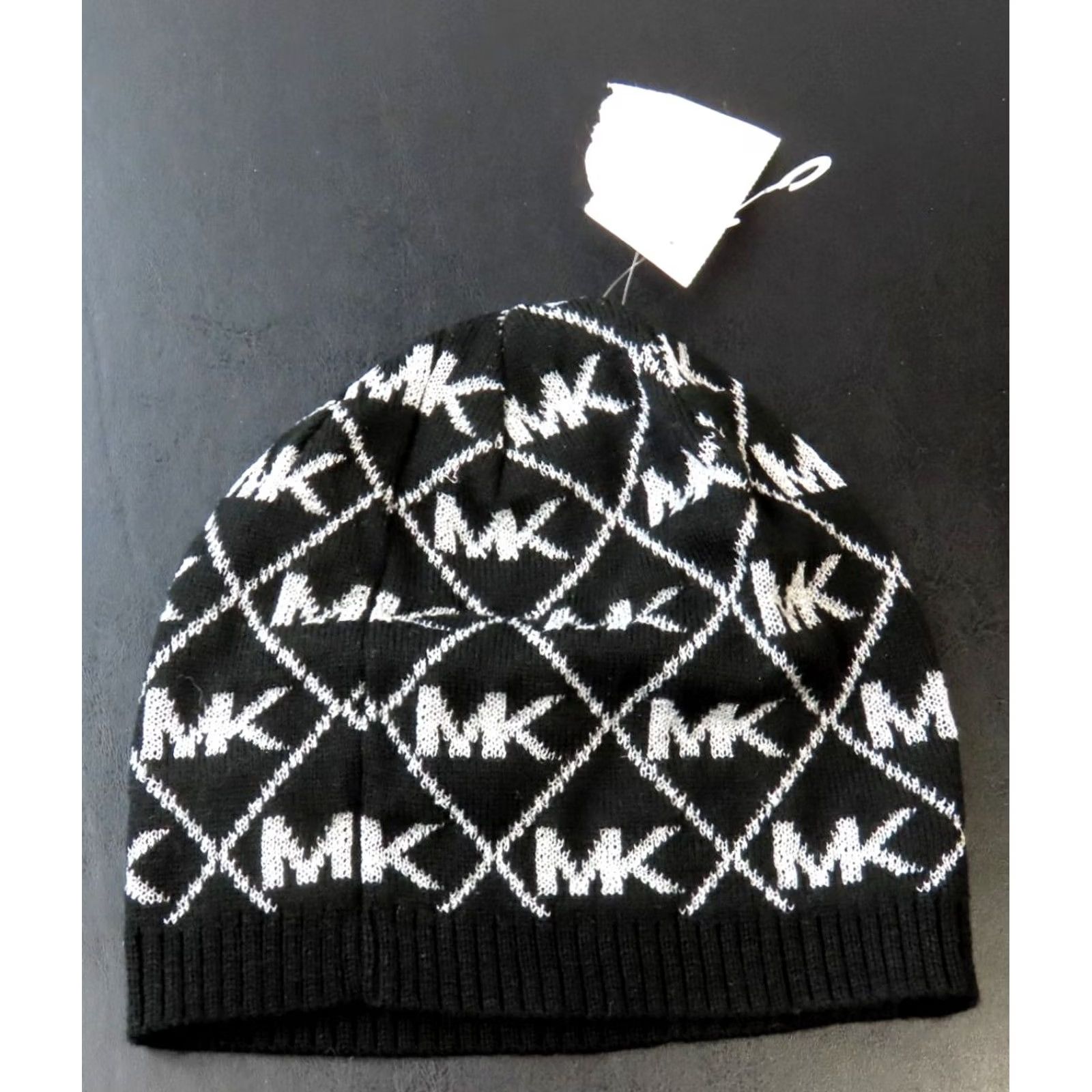 Michael Kors Michael Kors Beanie Women One Size Black White Logo Knit Lightweight Winter Size ONE SIZE - 2 Thumbnail