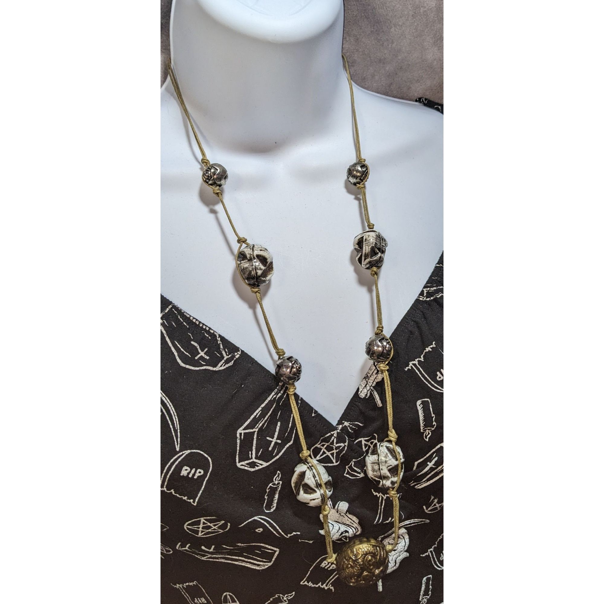 Handmade Brutalist Handcrafted Necklace With Carved Ceramic & Metal B Size ONE SIZE - 1 Thumbnail
