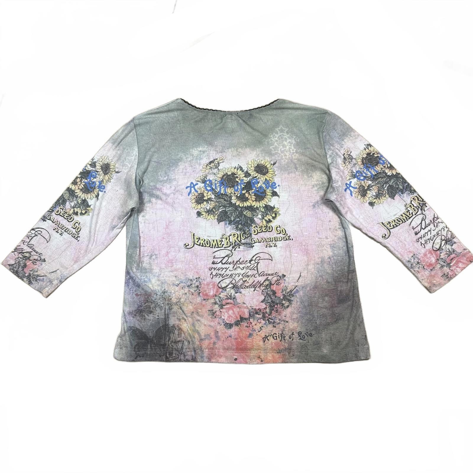 Other Women’s Long Sleeve Top Y2K Floral Print Rhinestones Size L / US 10 / IT 46 - 2 Thumbnail