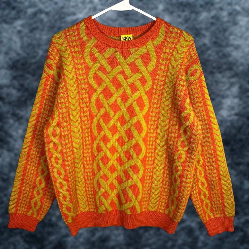 Vintage Iggy Mens Size Medium Orange & Yellow Knit Sweater Wool Blend Pullover Size US M / EU 48-50 / 2 - 1 Thumbnail