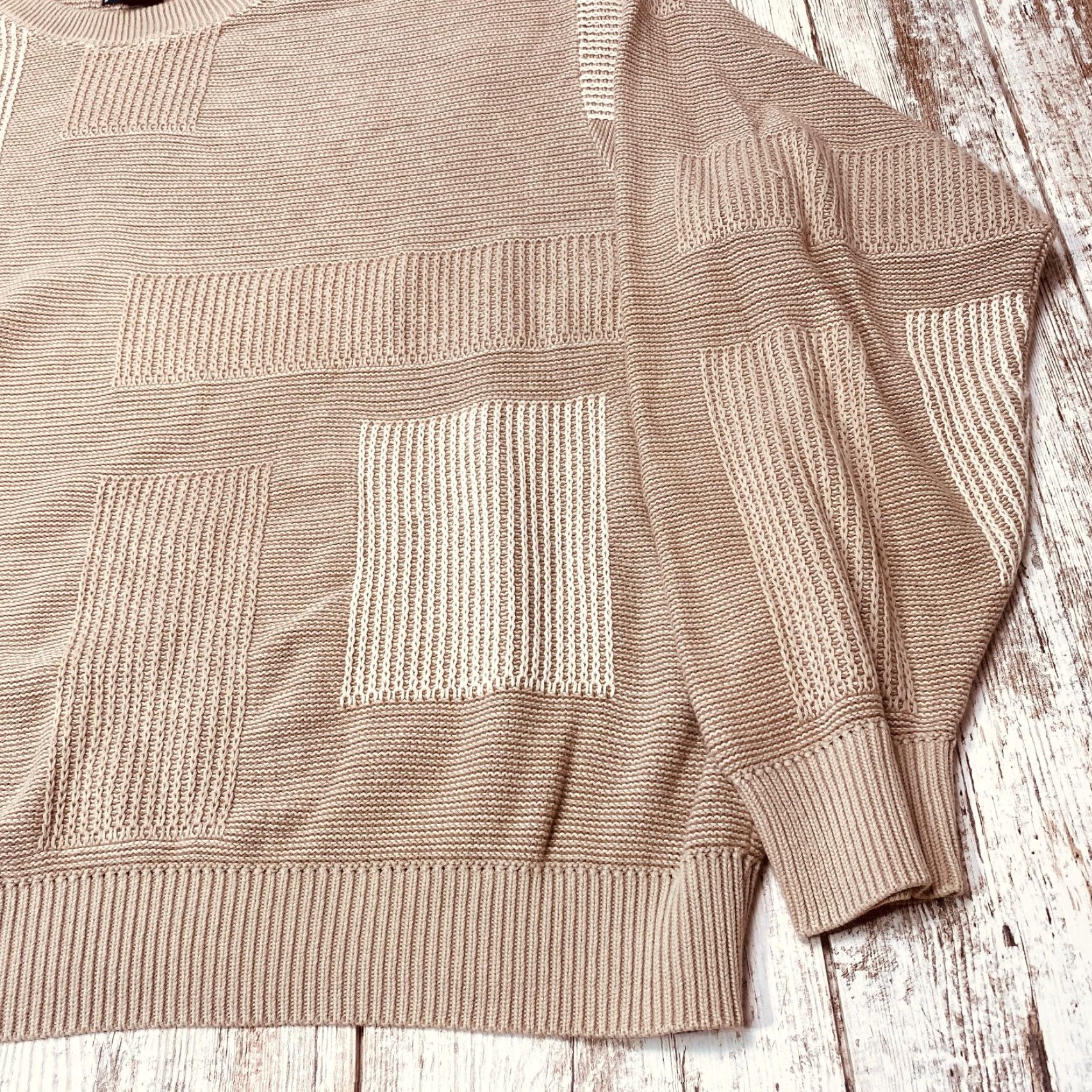 Lands' End VINTAGE Lands' End Geometric Sweater Men's XL Beige Tan Crew Neck Knit Made USA Size US XL / EU 56 / 4 - 4 Thumbnail