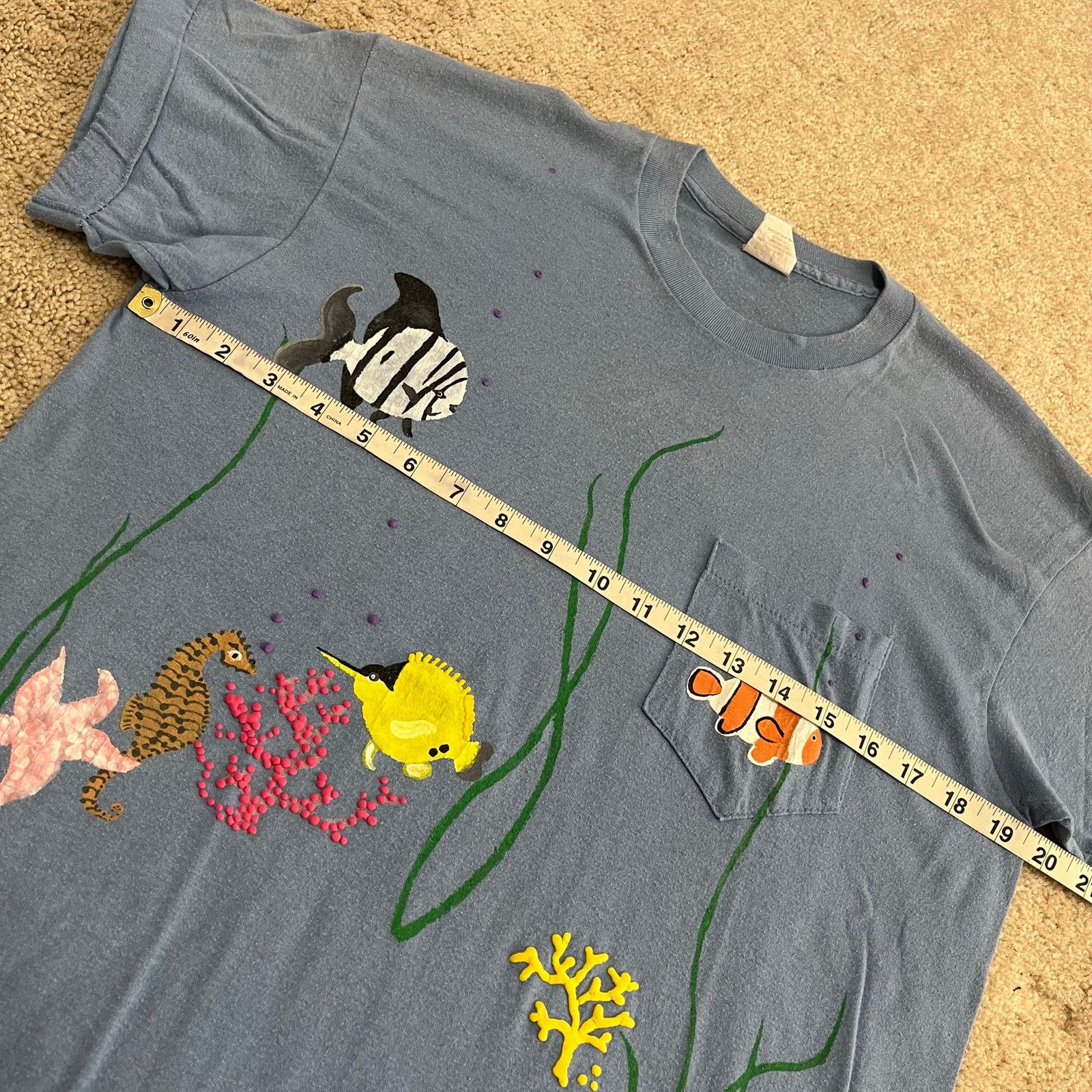 Other Vintage Ocean Scene Nature Painted Bkue Pocket T-Shirt XL Size US XL / EU 56 / 4 - 6 Thumbnail