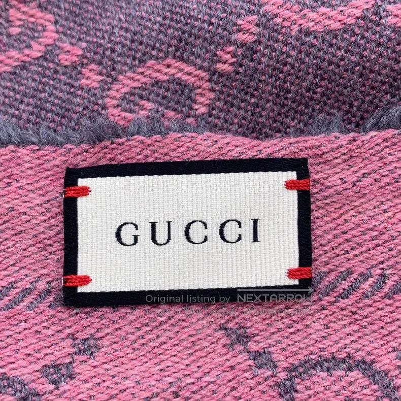 Gucci Gucci Gray-pink logo jacquard printed wool tassel scarf Size ONE SIZE - 7 Thumbnail