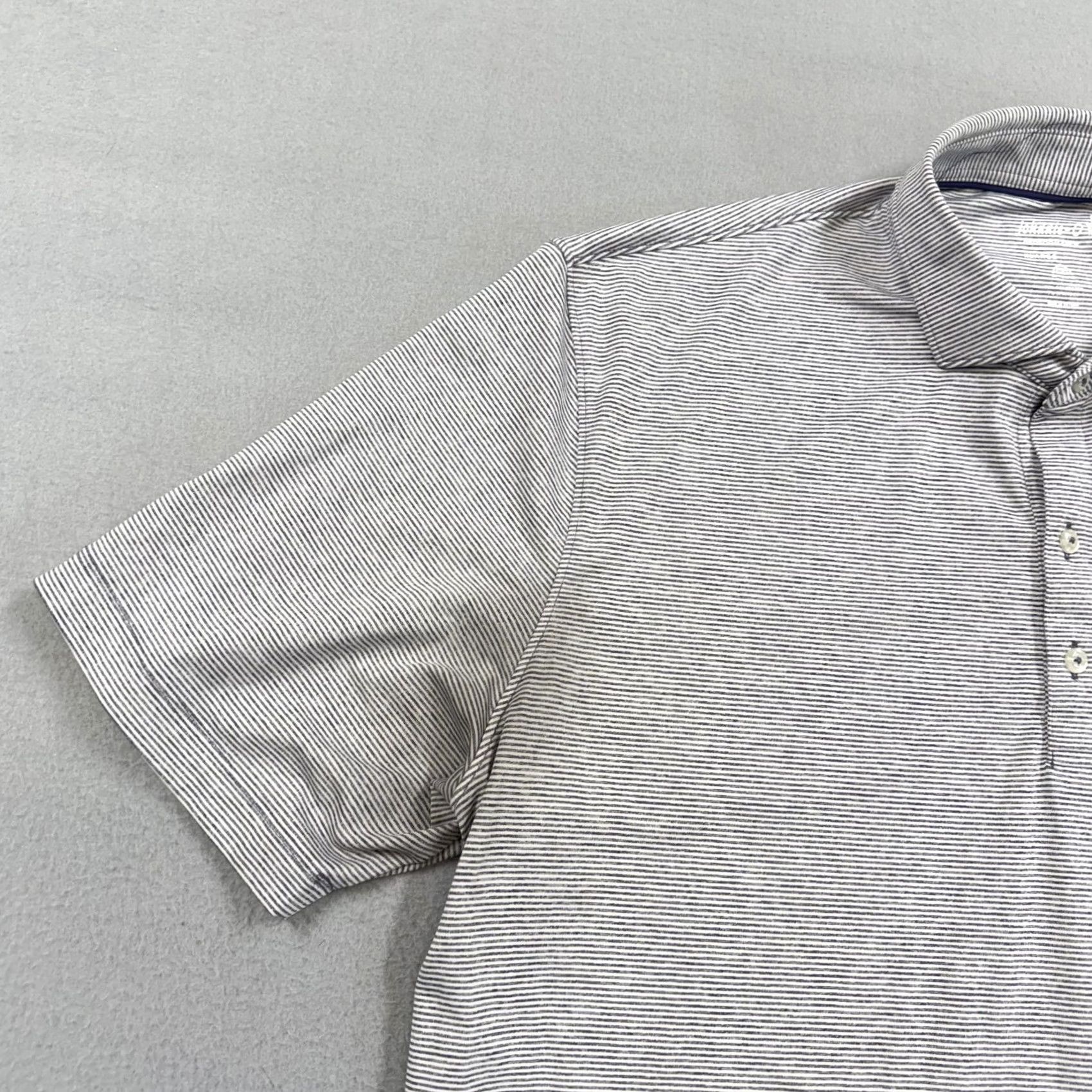 johnnie-O Nike Tour Performance Polo Shirt Mens XL Gray Stripe Short Sleeve Golf Moisture Wicking Stretch Casual Modern Fit Size US XL / EU 56 / 4 - 2 Thumbnail