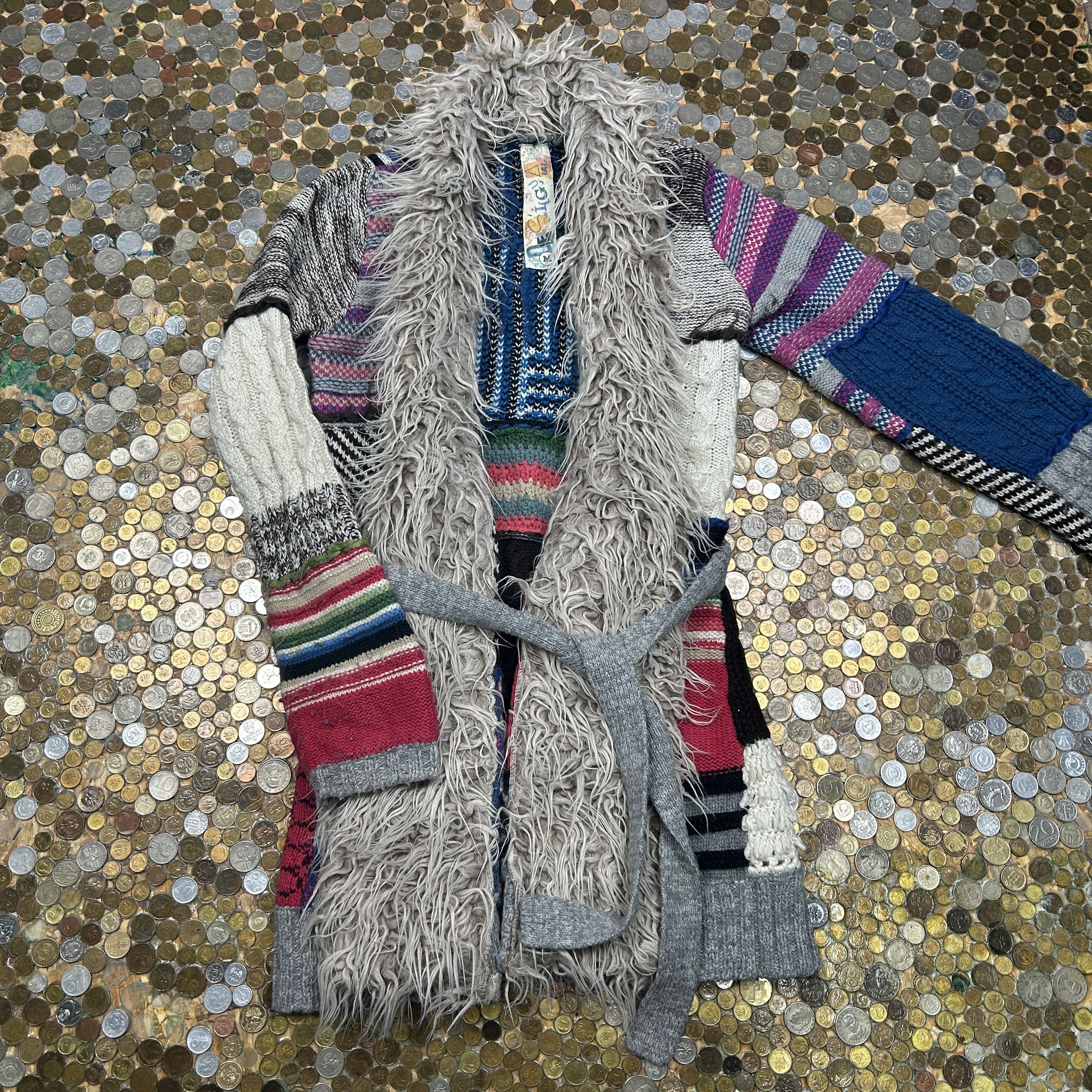 Desigual sweater patchwork woman long knitwear coat 90s y2k