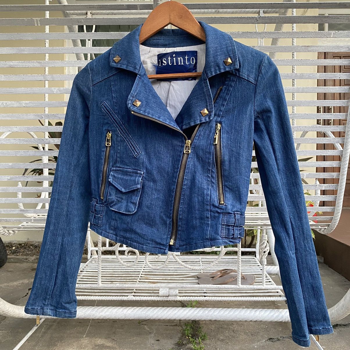 Y2K Studded Crop Denim Jacket Punk Rock Style