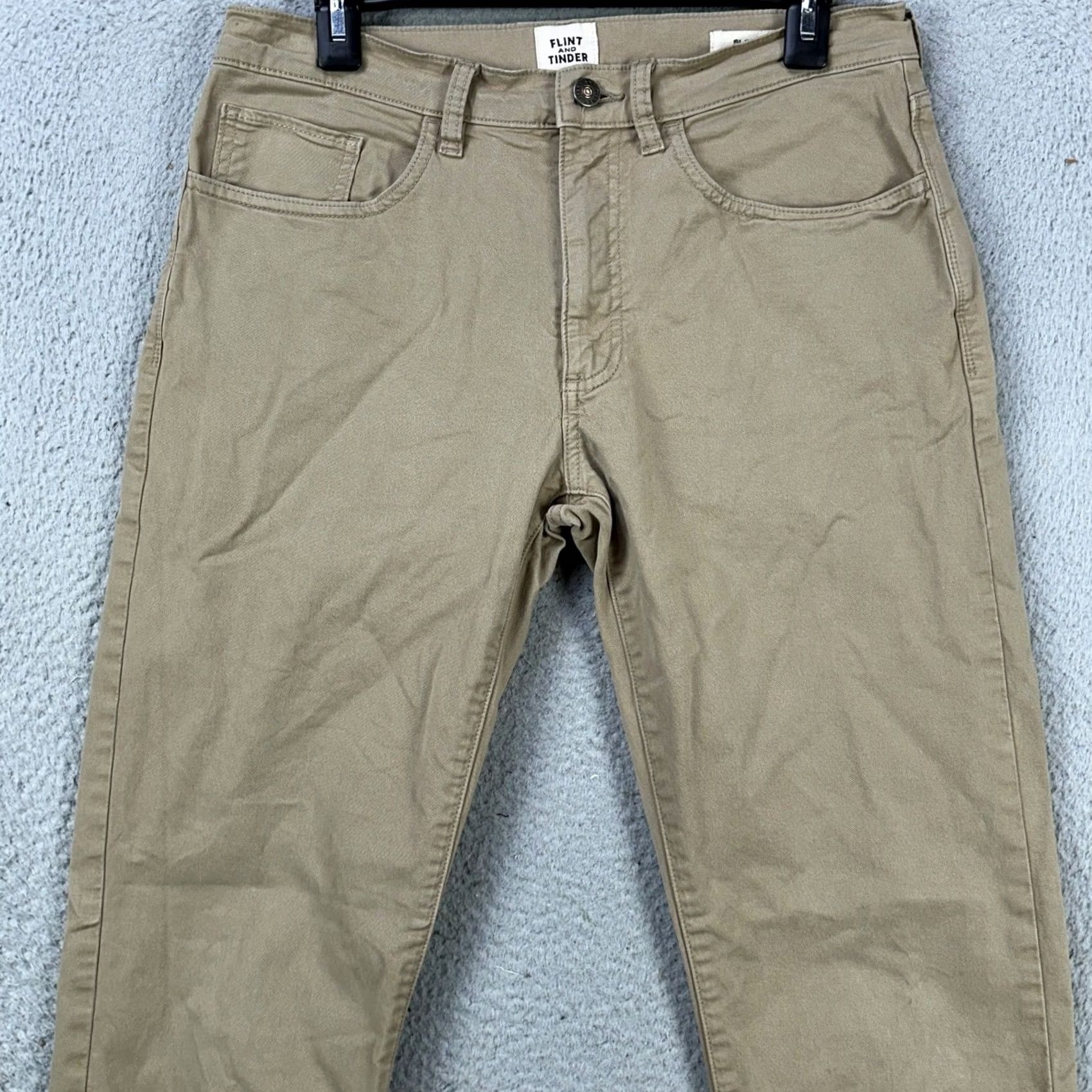 Flint And Tinder VINTAGE Flint Tinder Mens Slim Fit Pants 31X32 Tan Khaki Chino Straight Stretch 5-Pocket Size US 31 - 2 Thumbnail