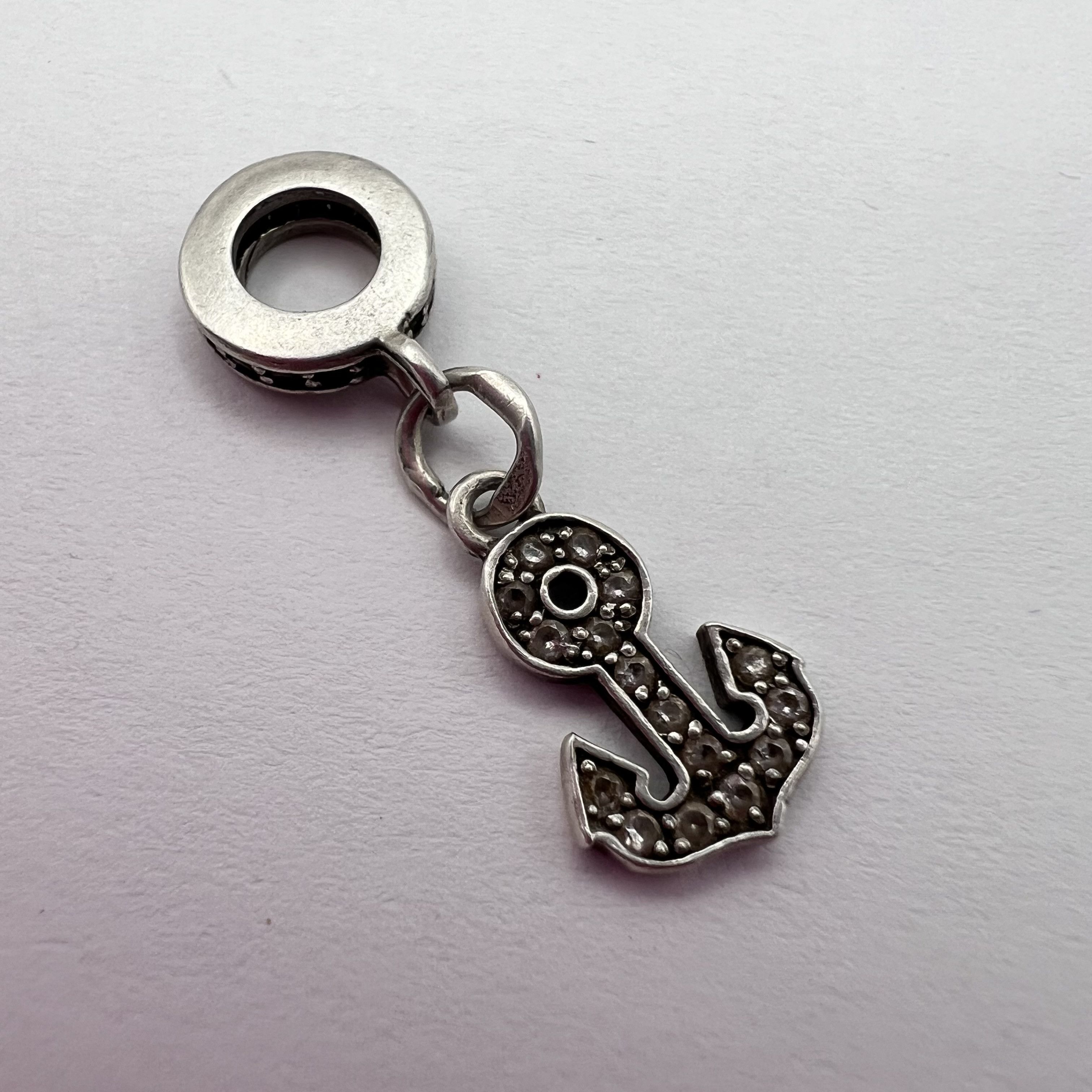 Sterling Silver 925 Sterling Silver Anchor Dangle Charm Cubic Zirconia Size ONE SIZE - 2 Thumbnail