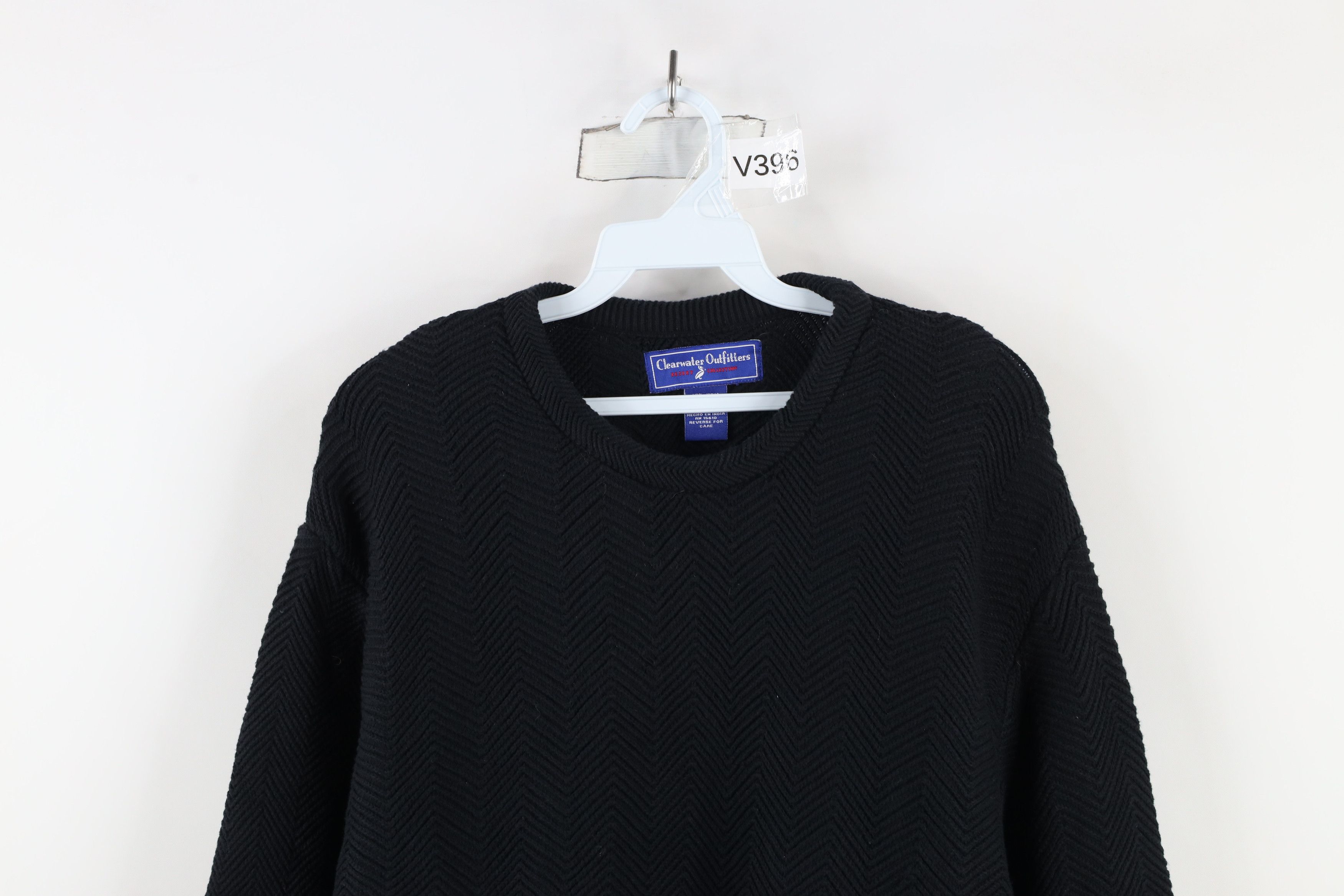 Vintage Vintage 90s Streetwear Cotton Herringbone Knit Sweater Black Size US XXL / EU 58 / 5 - 2 Thumbnail