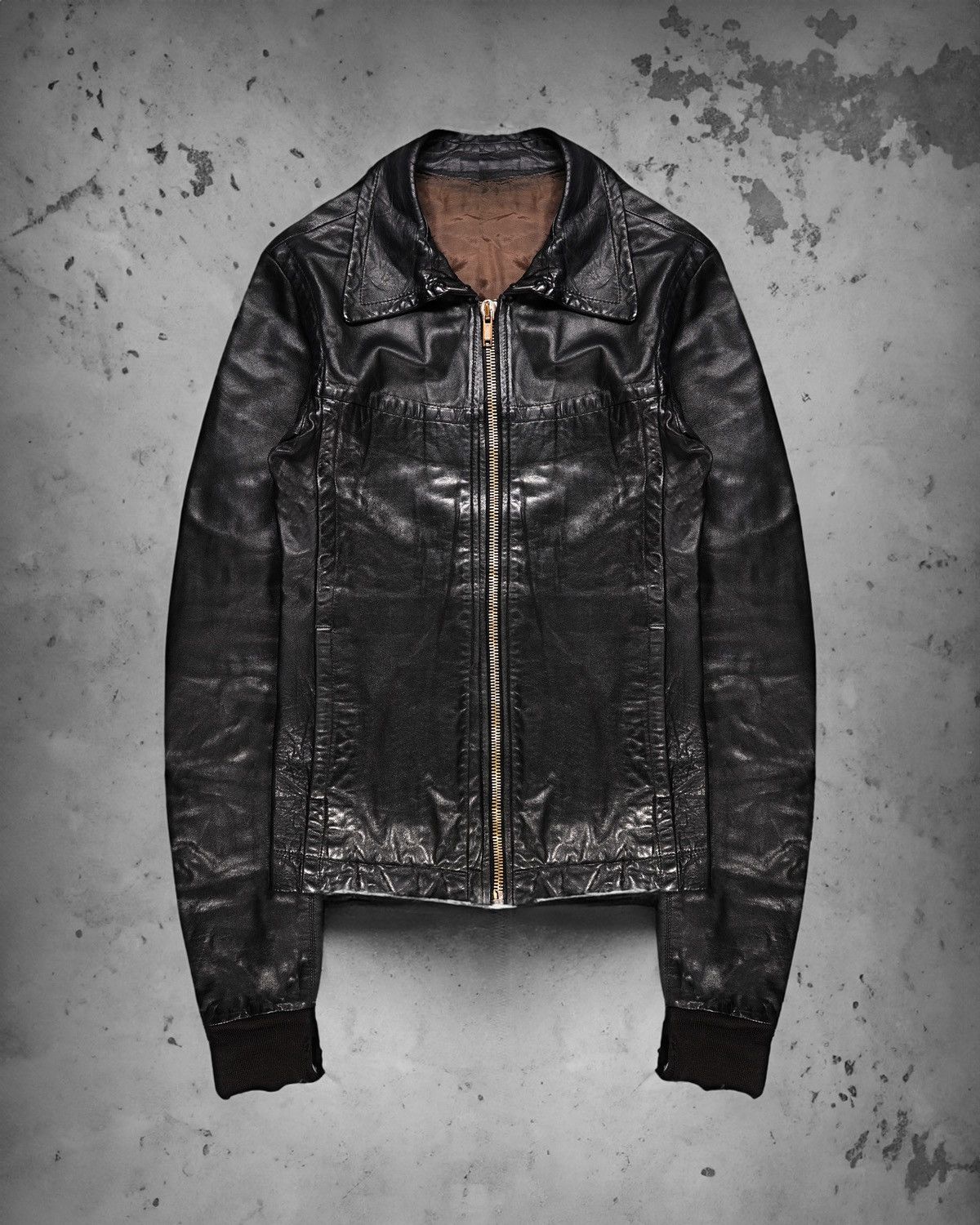 image of Rick Owens Mainline Lamb Leather Jacket in Black, Men's (Size XS)