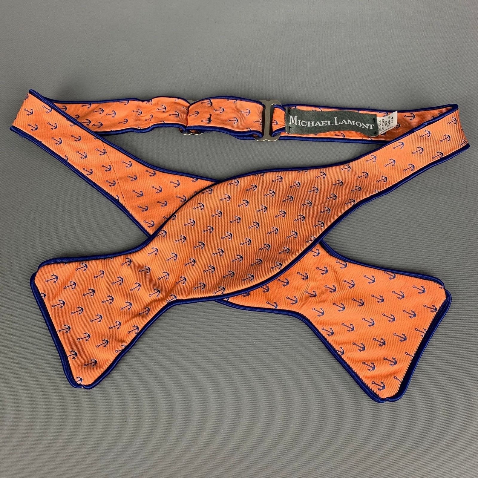 Other MICHAEL LAMONT Orange Navy Anchor Silk Adjustable Bow Tie Size ONE SIZE - 1 Thumbnail