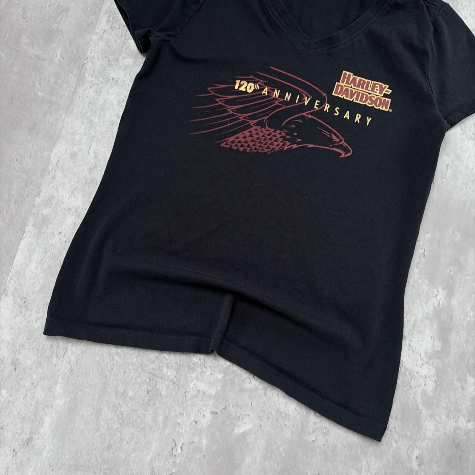 Harley Davidson Y2K Black Harley Davidson 120th Anniversary Biker T-Shirt Size XS / US 0-2 / IT 36-38 - 4 Thumbnail