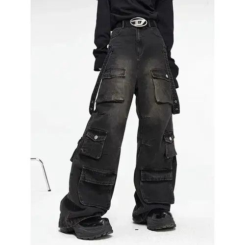 Multi-pocket Retro Wide-leg Jeans