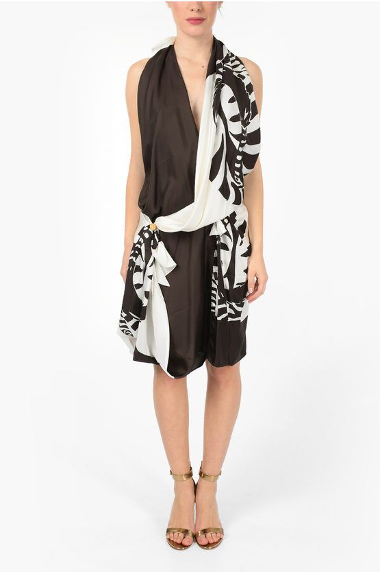 image of Bottega Veneta Draped Zebra Halterneck Dress in Brown, Women's (Size Small)
