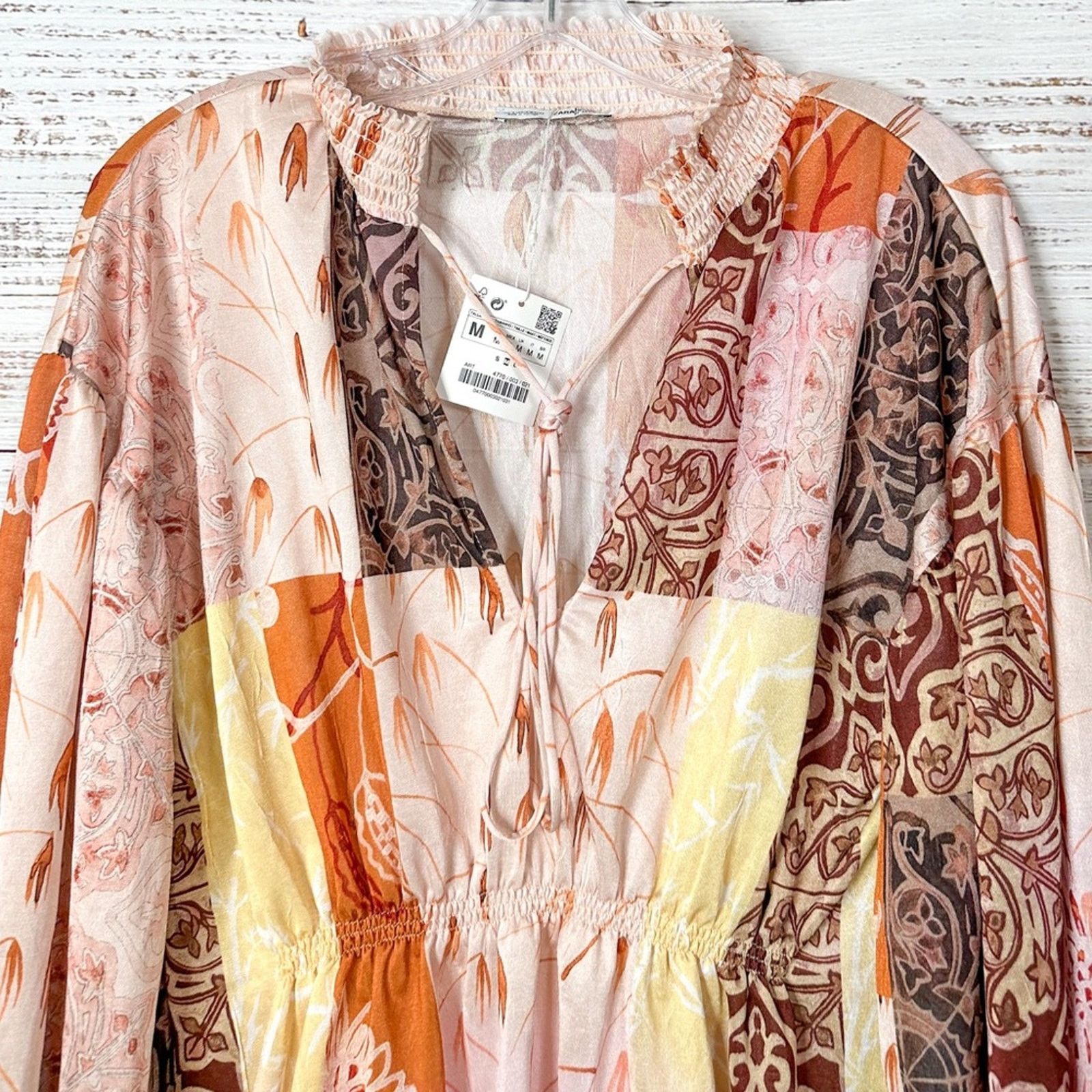Zara Zara Floral Peasant Peplum Tie Neck Blouse, NWT, Medium Size M / US 6-8 / IT 42-44 - 5 Thumbnail