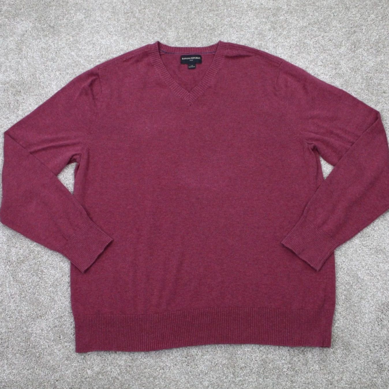 Banana Republic Banana Republic Sweater Men Large Red V-Neck 100% Cotton L/S Pullover Sweatshirt Size US L / EU 52-54 / 3 - 2 Thumbnail