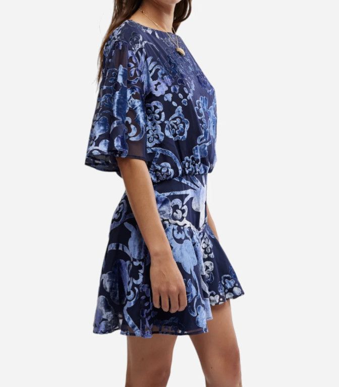 Free People Free People Manuka Burnout Velvet Mini Dress in Navy ( XS ) Size XS / US 0-2 / IT 36-38 - 8 Thumbnail