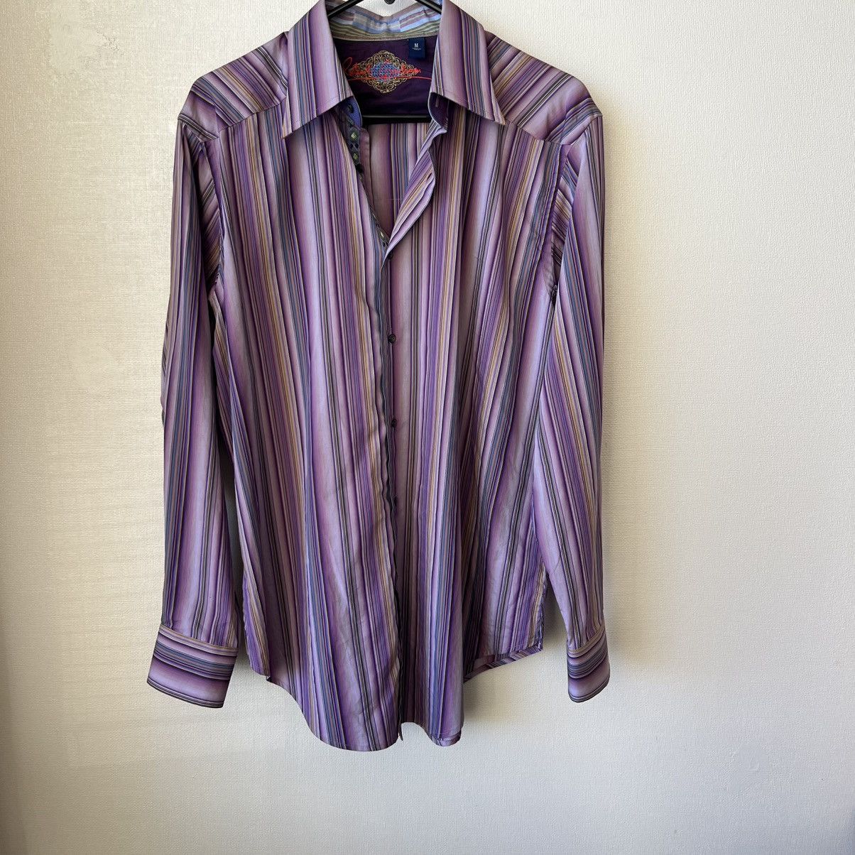 Robert Graham Robert Graham Bold Stripe Shirt M Purple Contrast Cuffs Size US M / EU 48-50 / 2 - 1 Thumbnail