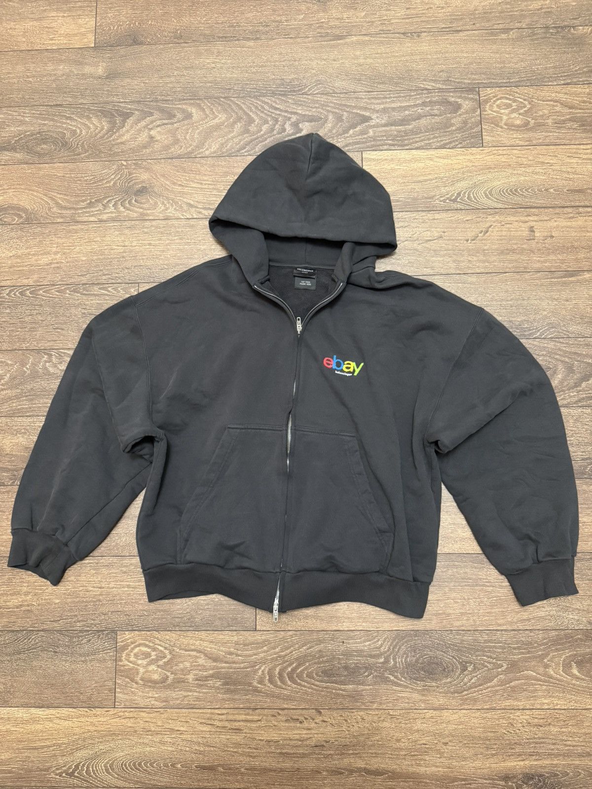 【balenciaga】 24AW ebay zip hoodie Balenciaga x eBay Zip-Up Hoodie in Washed Black | FWRD