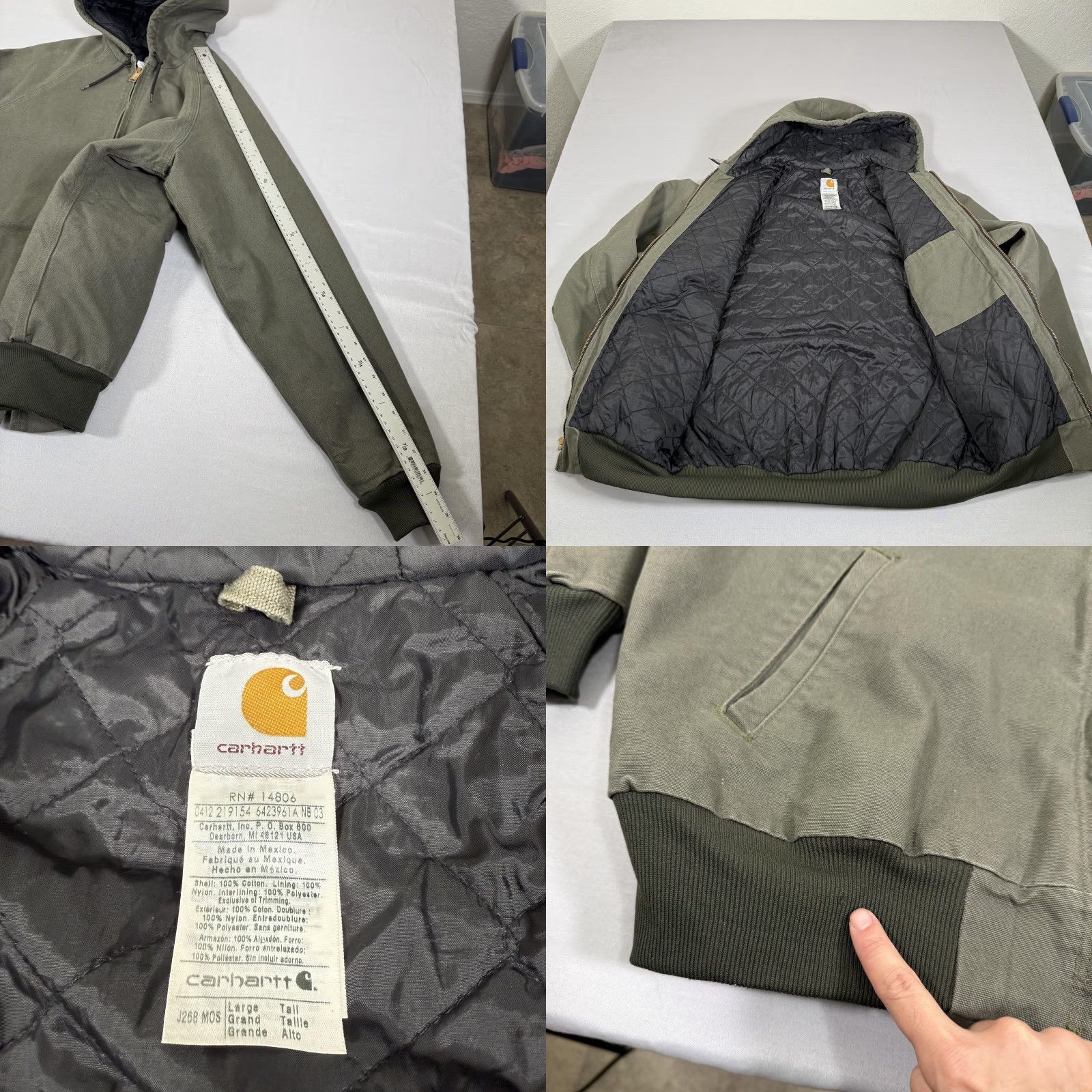 Carhartt VINTAGE Carhartt Jacket Men Large Tall Green Canvas Active Zip Up Quilted Lined J268 MOS Size US L / EU 52-54 / 3 - 8 Thumbnail