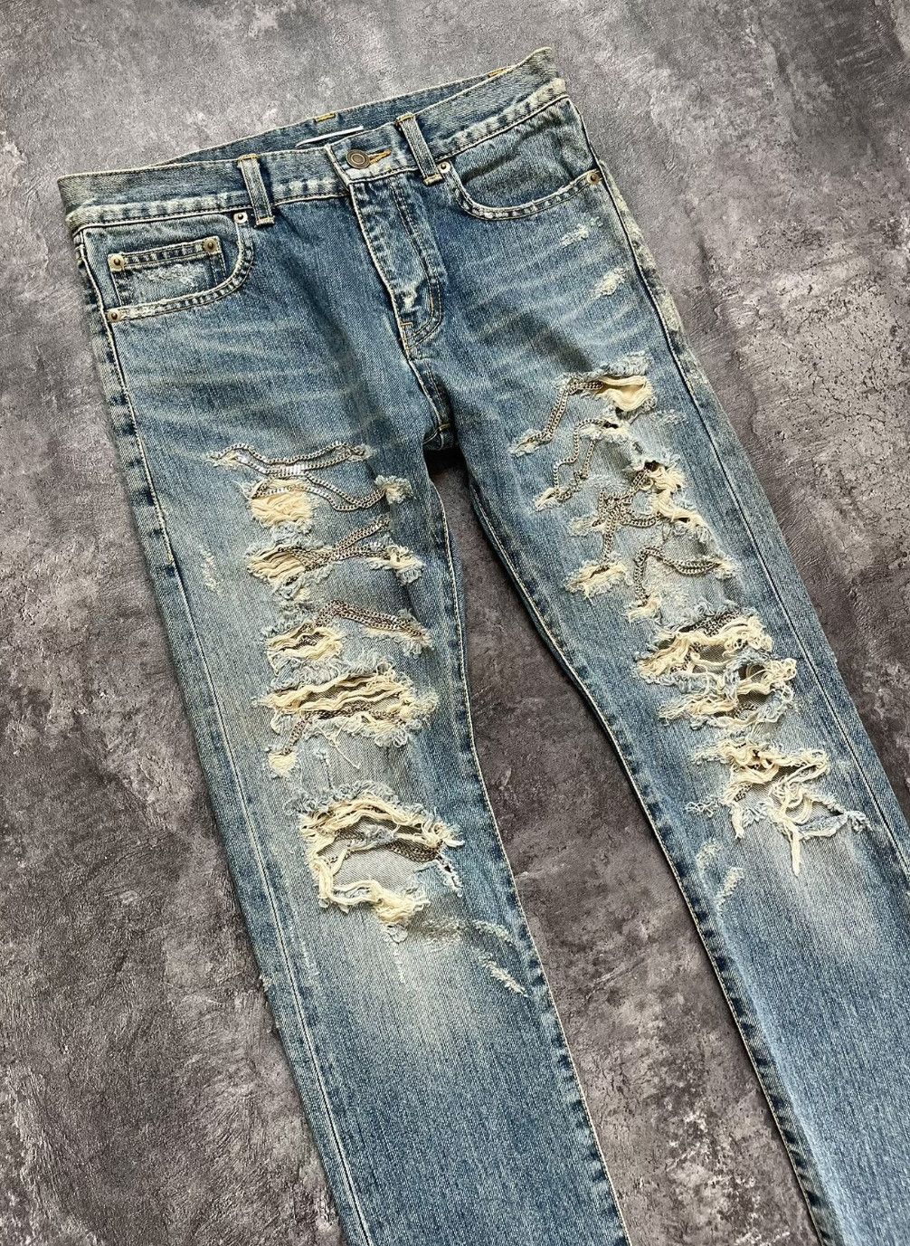 Saint Laurent Paris saint Laurent blue distressed denim pants. Size US 29 - 2 Thumbnail