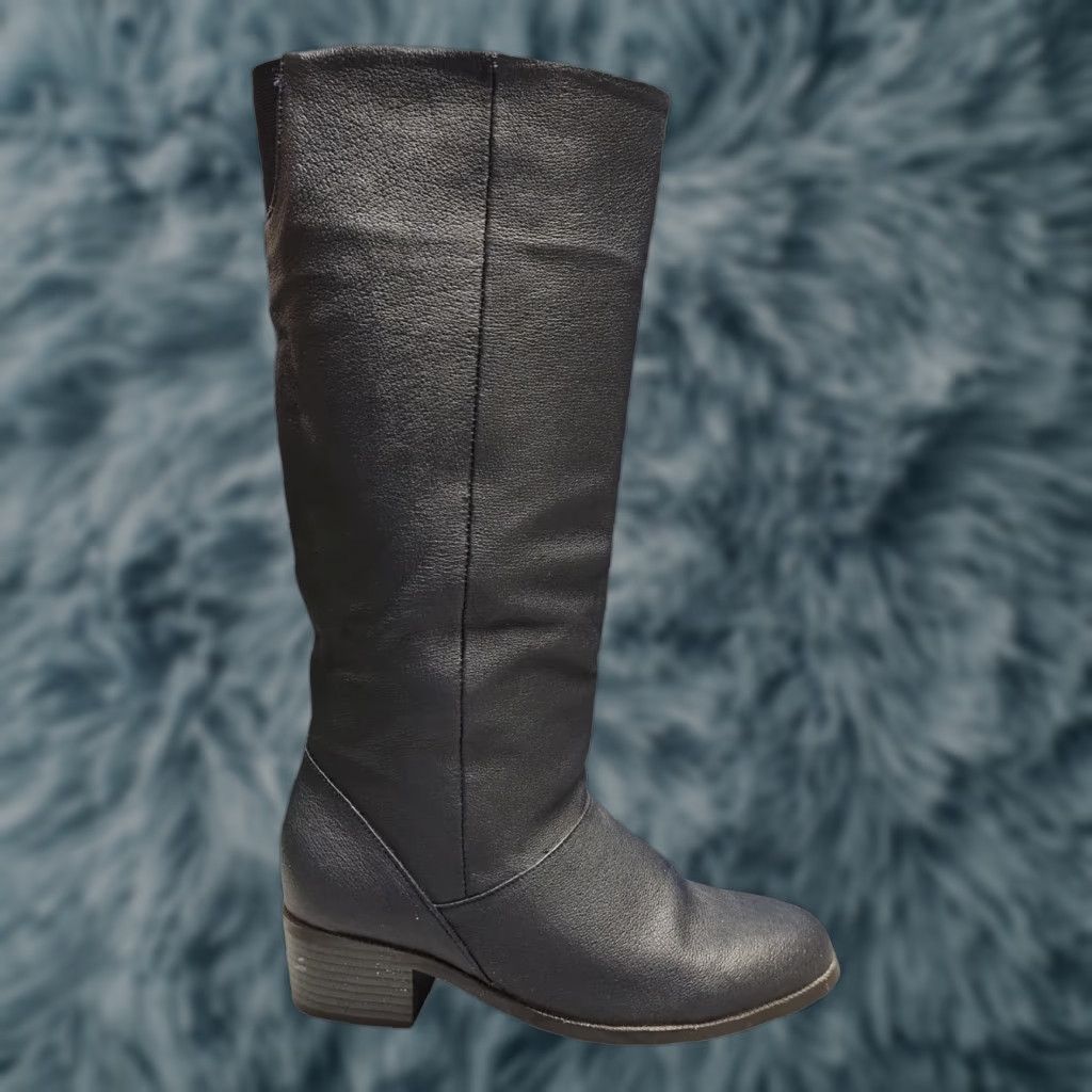 Vintage Bagatelle Navy Leather Knee High Boots Womens US 6M Almond Toe Rubber Sole Block Heel Formal Workwear Size ONE SIZE - 1 Thumbnail