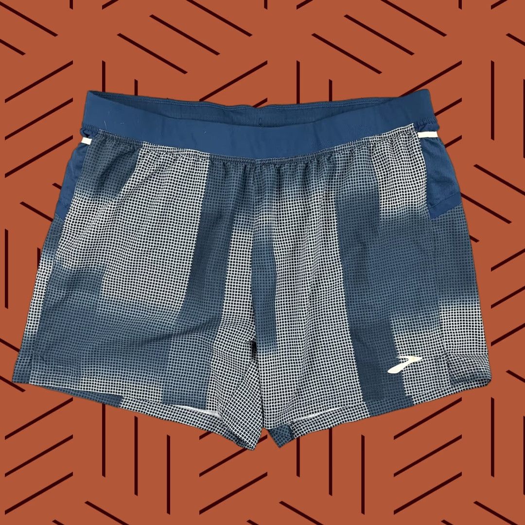 Brooks Brooks Athletic Shorts Mens XL / 4.5" Lined Indigo Rush Blue Gray Running Training Sherpa Geometric Pattern Casual Activewear Size US 36 / EU 52 - 1 Thumbnail