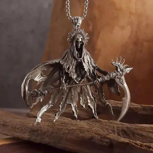 Jewelry Gothic Hell Reaper Sickle Death Devil Skull Pendant Necklace Size ONE SIZE - 1 Thumbnail