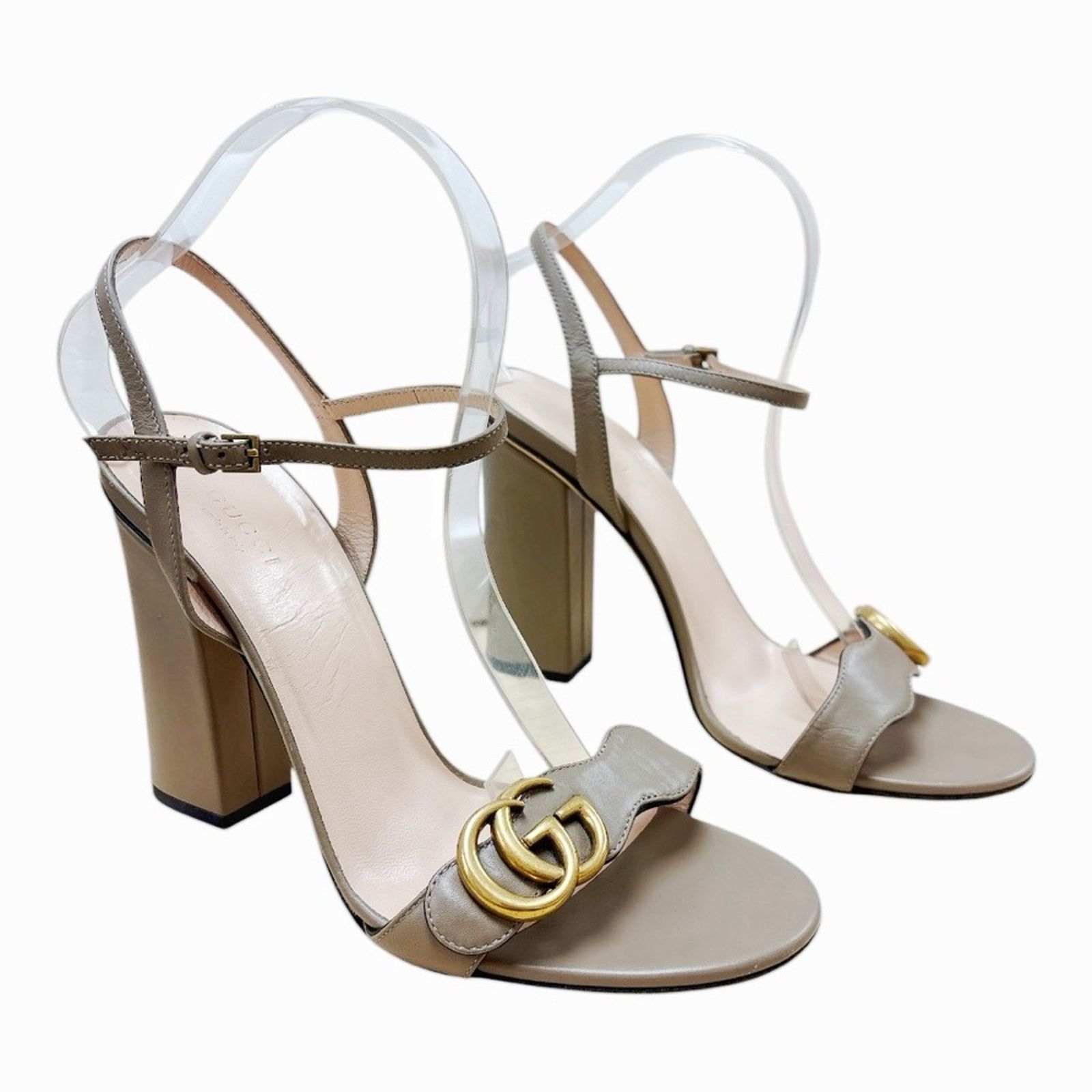 Gucci GUCCI GG Block Heel Sandal EU 39.5 US 9.5 Taupe Leather Size US 9.5 / IT 39.5 - 1 Thumbnail