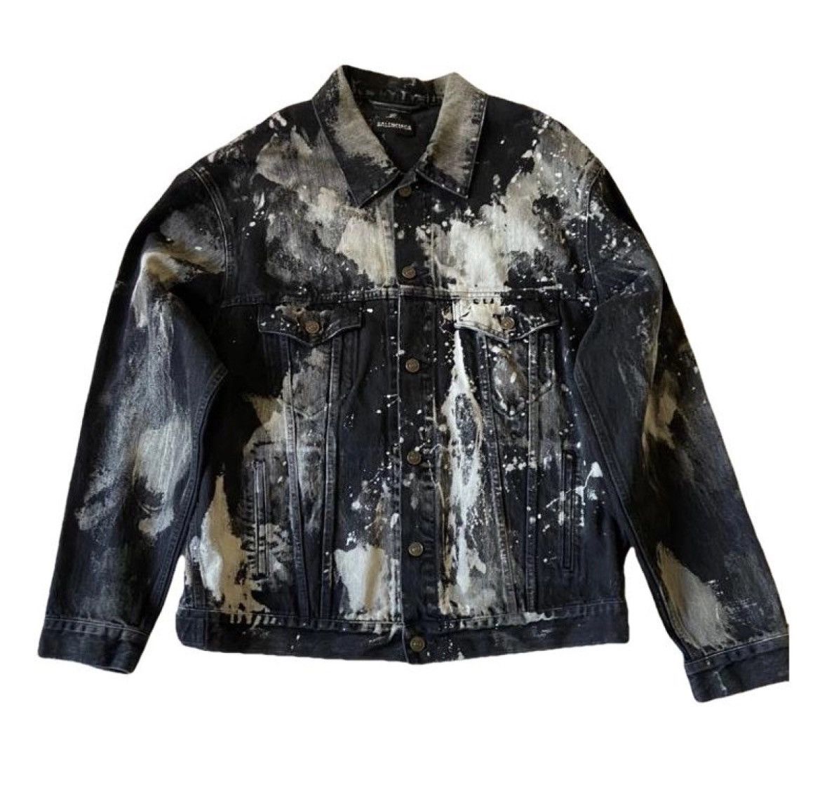 Image of Balenciaga NWT Paint Splattered Denim Jacket 46 in Black, Men's (Size Small)