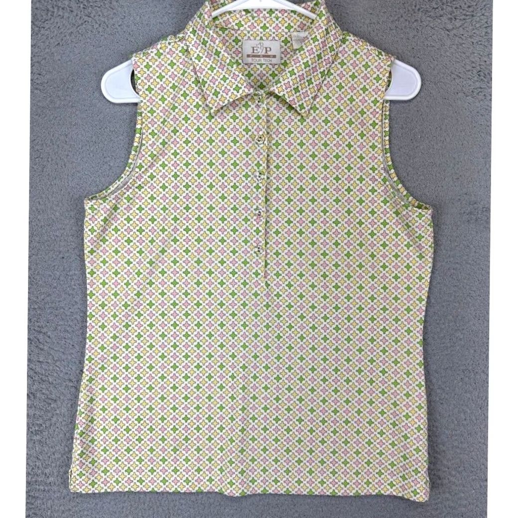 Vintage VINTAGE EP Pro Polo Shirt Womens Medium M Multi Geometric Tour Tech Sleeveless Ladies Size M / US 6-8 / IT 42-44 - 2 Thumbnail