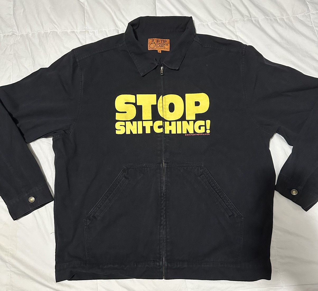 image of Fuck The Population Ftp “Stop Snitching” Work Jacket in Black, Men's (Size 2XL)