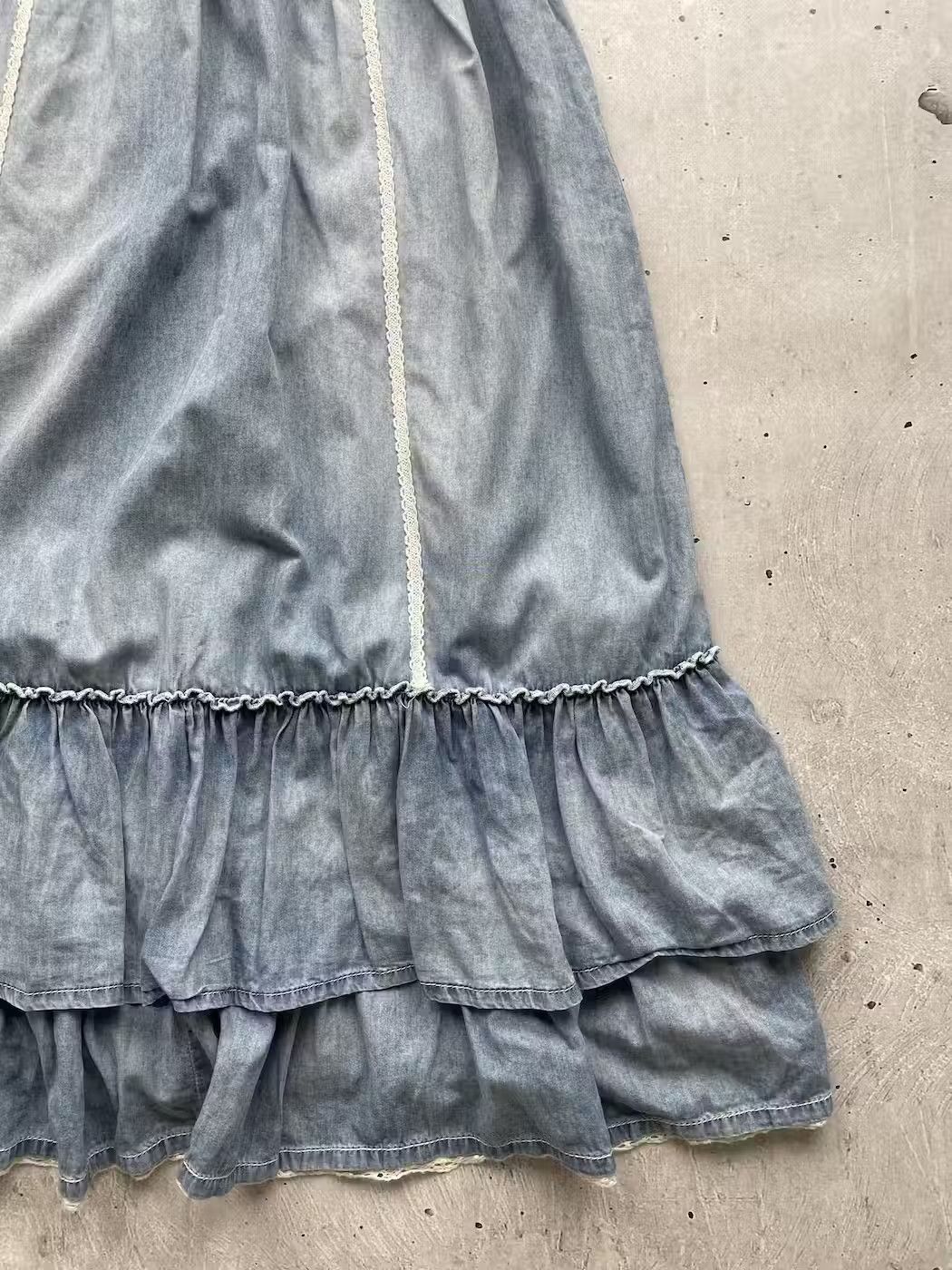 Other Vintage Denim Flared Maxi Skirt Size S / US 4 / IT 40 - 4 Thumbnail