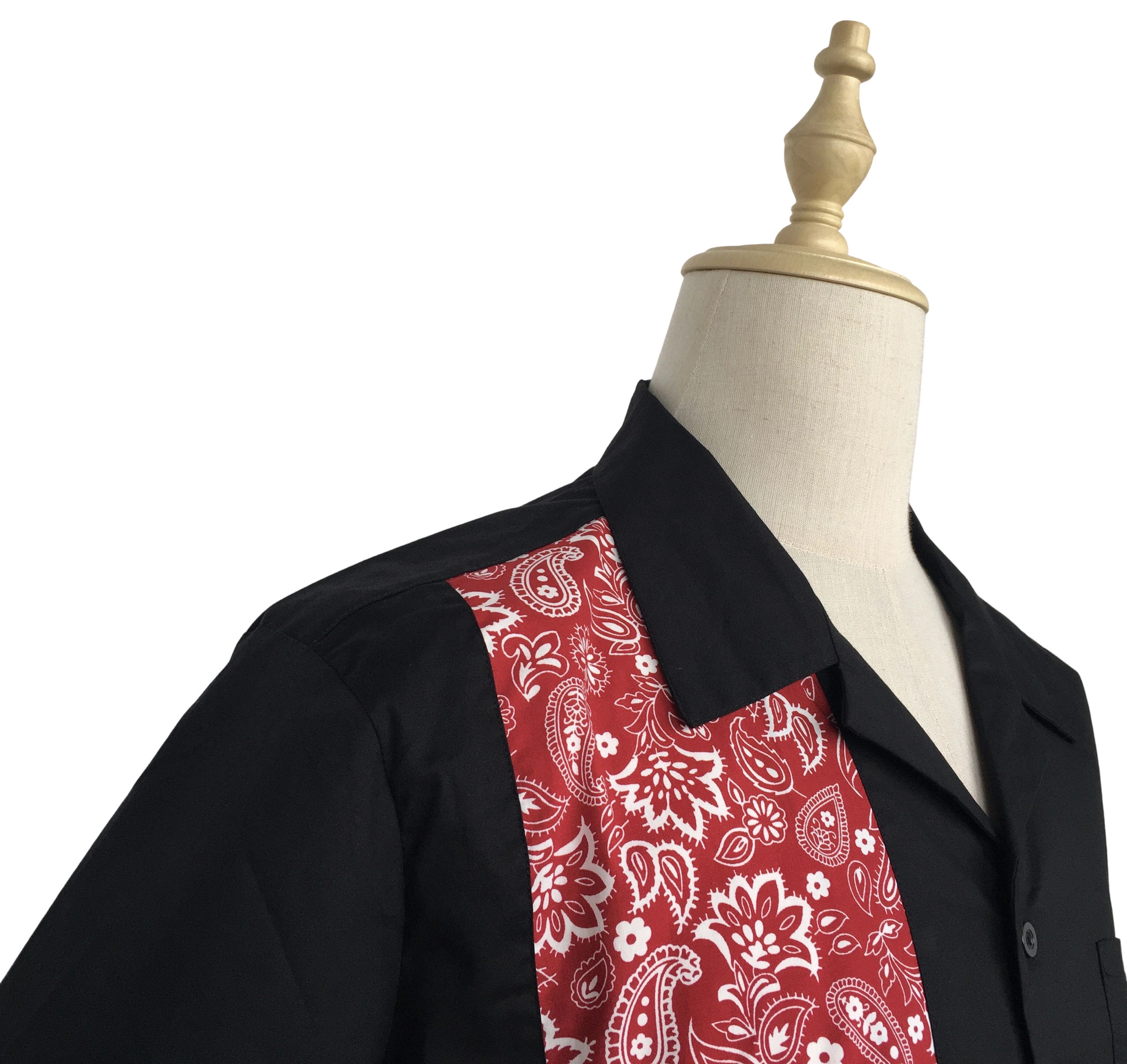 Other Retro Casual Men Shirts Cotton Black + paisley pattern Size US XL / EU 56 / 4 - 6 Thumbnail