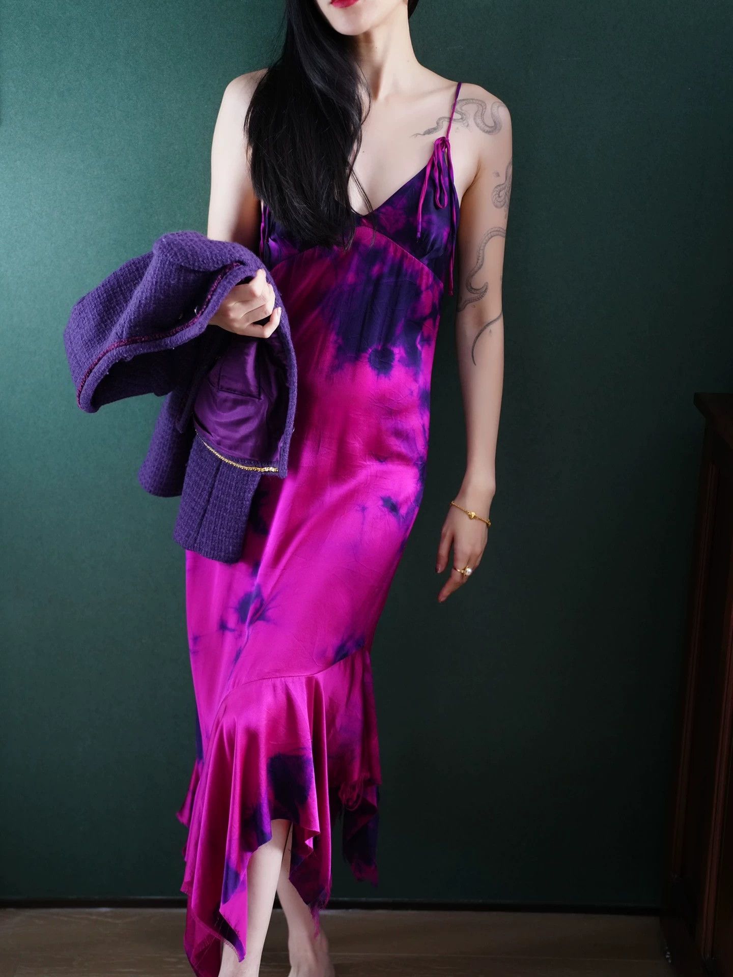 Unknown London UK Indie Silk Tie-Dye Irregular Hem Cami Dress XS/S Size XS / US 0-2 / IT 36-38 - 2 Thumbnail