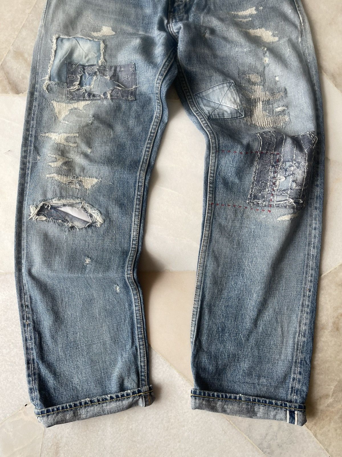FDMTL 2021 FDMTL Sashiko Patch Denim Selveged Pants Size US 32 / EU 48 - 3 Thumbnail