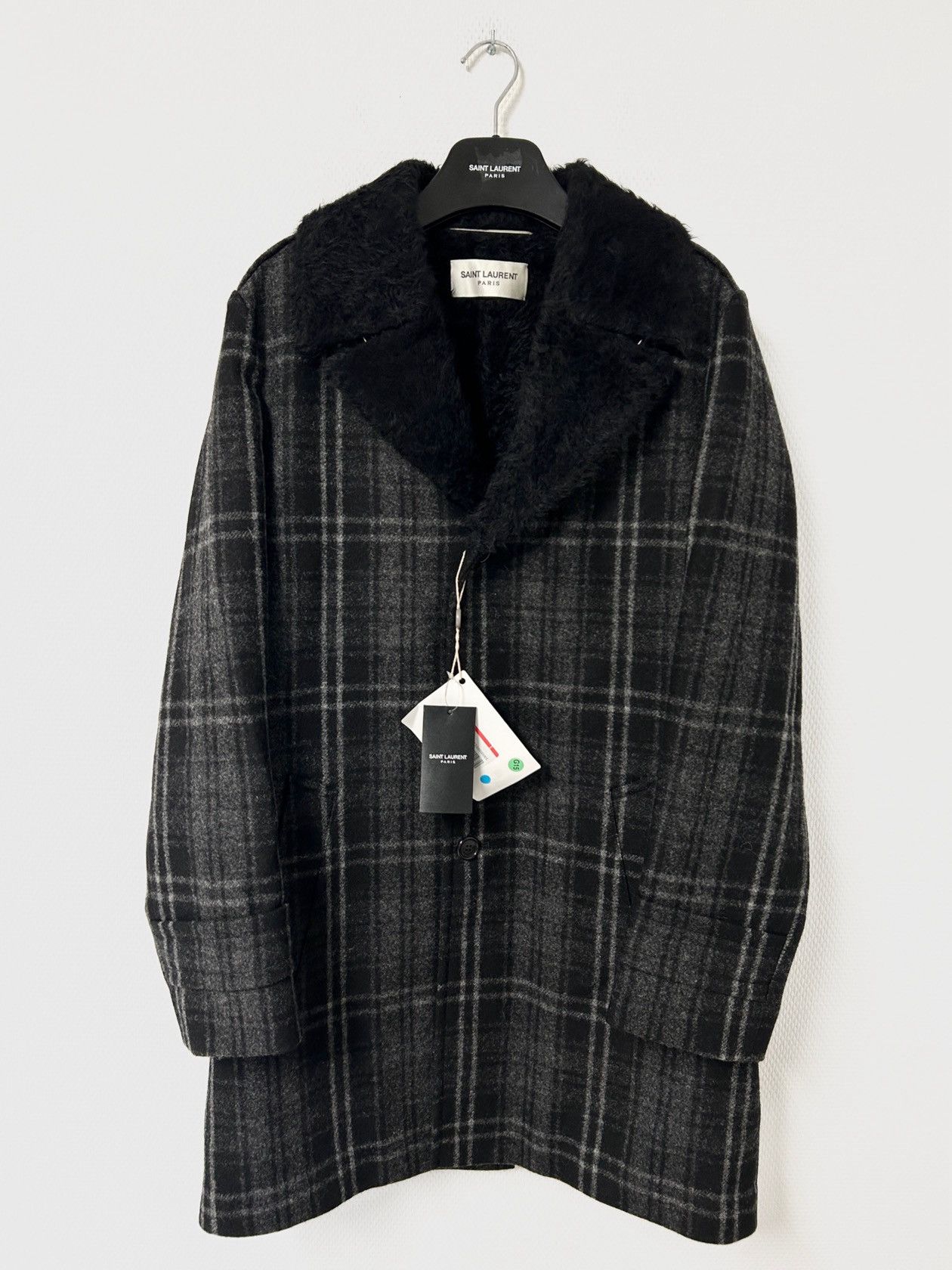 Saint Laurent Paris FW2019 Alpaca Wool Plaid Fur Coat Size US M / EU 48-50 / 2 - 1 Thumbnail