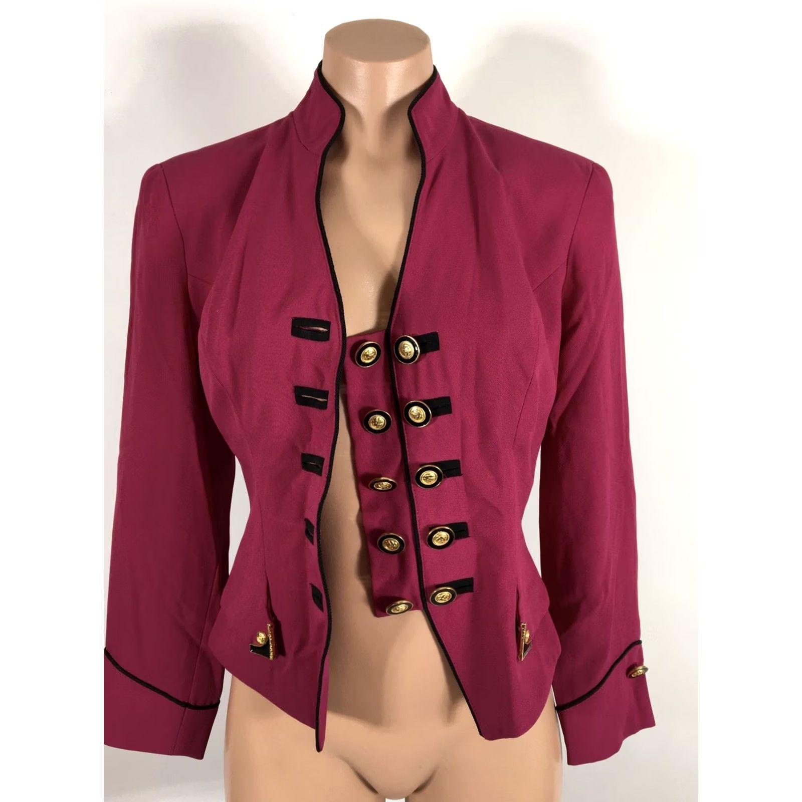 Vintage VINTAGE Cache Blazer Jacket Magenta Pink Black Gold Buttons Crop Size 4 USA MADE Size S / US 4 / IT 40 - 7 Thumbnail
