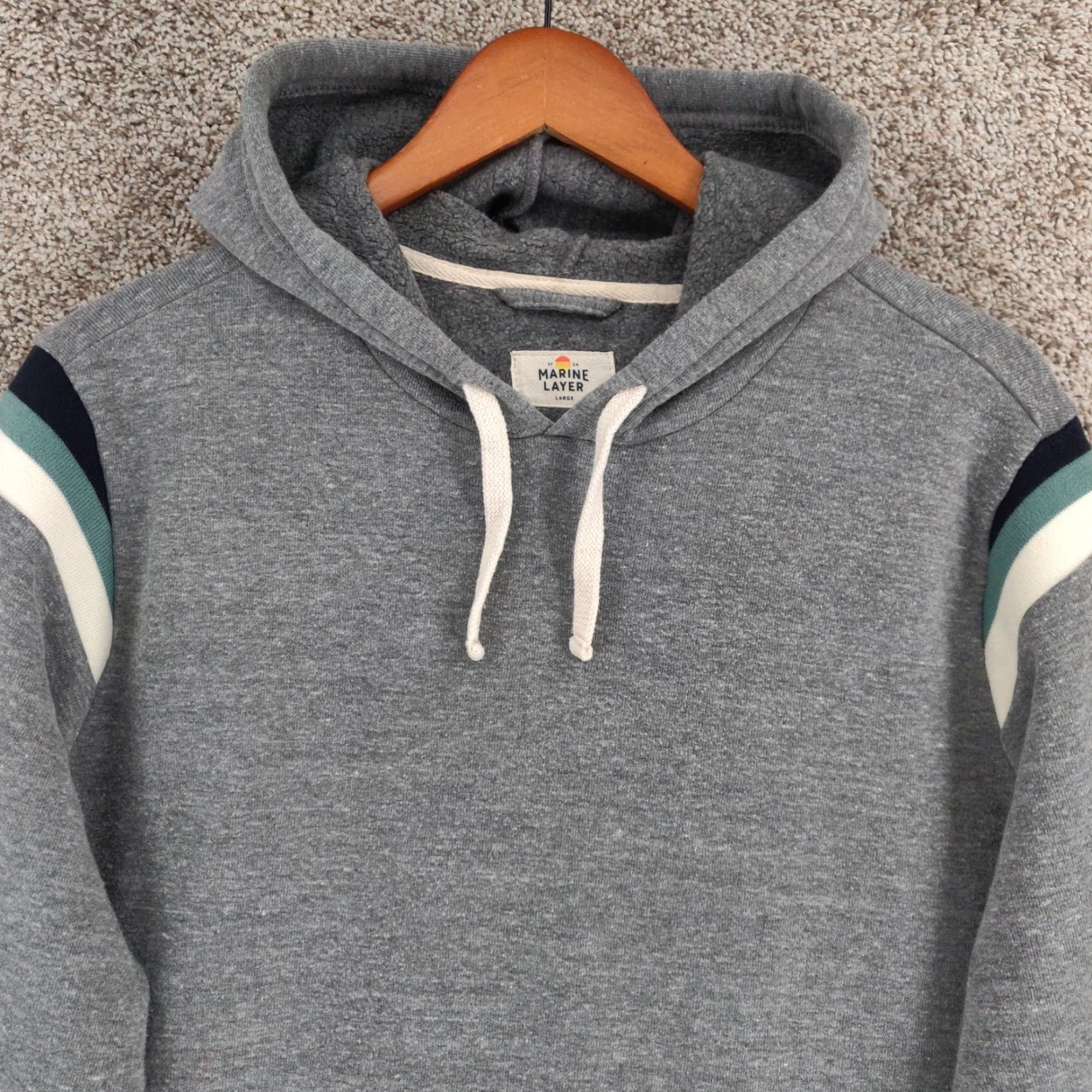 Marine Layer Marine Layer Hoodie Mens Large Gray Retro Stripe Pullover Made USA Soft Fleece Size US L / EU 52-54 / 3 - 2 Thumbnail