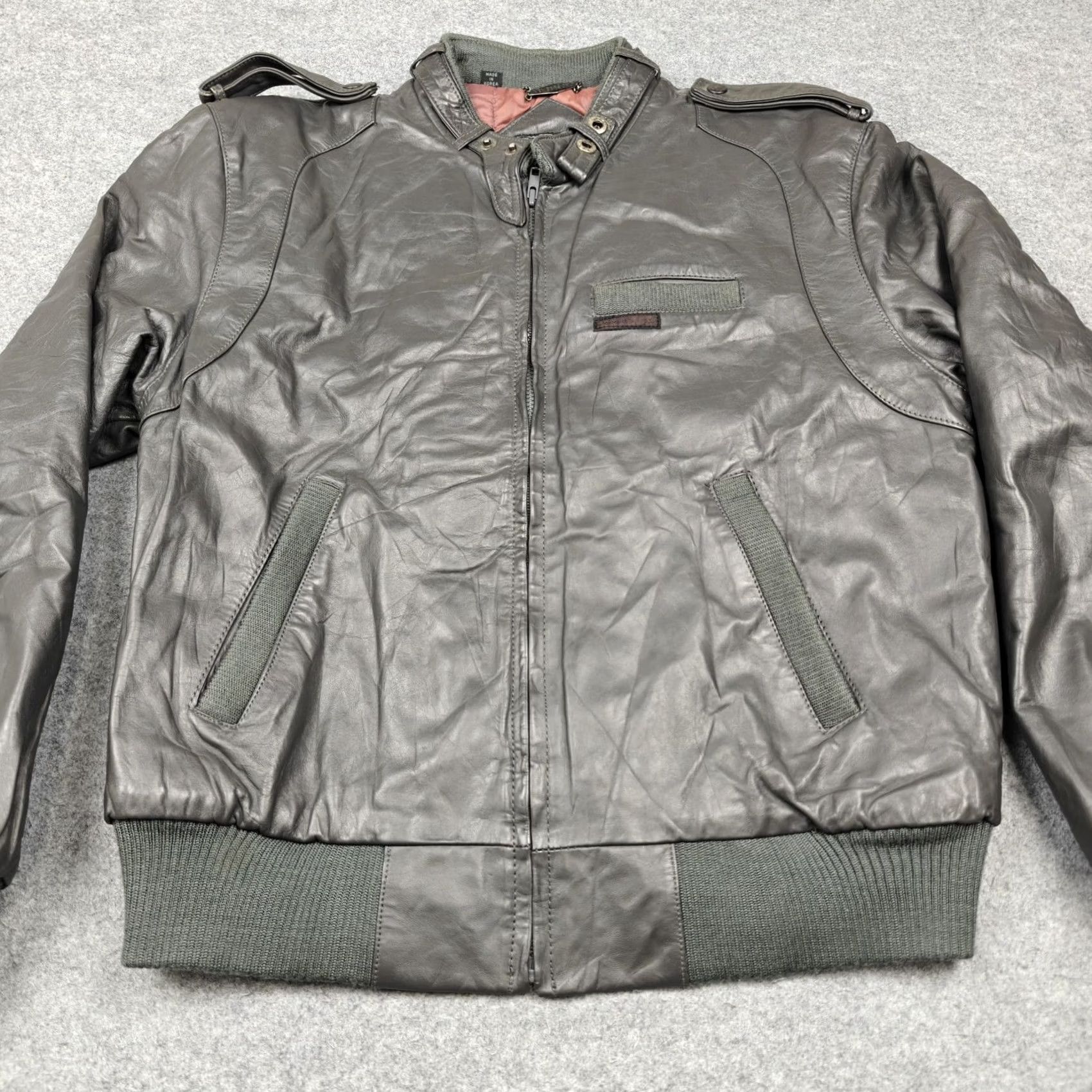 Members Only VINTAGE Members Only Jacket Mens 38 Gray Leather Bomber Full Zip Pockets 80s Size US XXS / EU 40 - 2 Thumbnail
