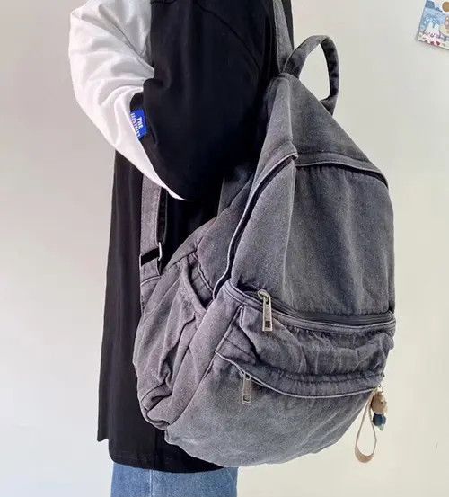 Japanese Brand Fashion patchwork denim backpack aesthetic Size ONE SIZE - 1 Thumbnail