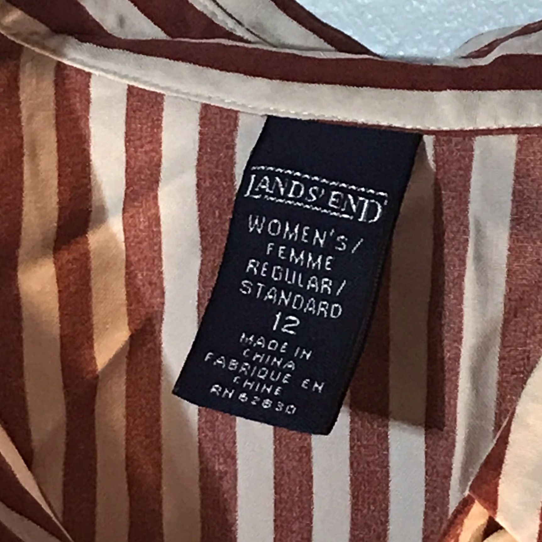 Lands' End VINTAGE Lands' End Silk Button-Up Shirt Women’s Size 12 Long Sleeve Striped Rust/White Size XL / US 12-14 / IT 48-50 - 2 Thumbnail