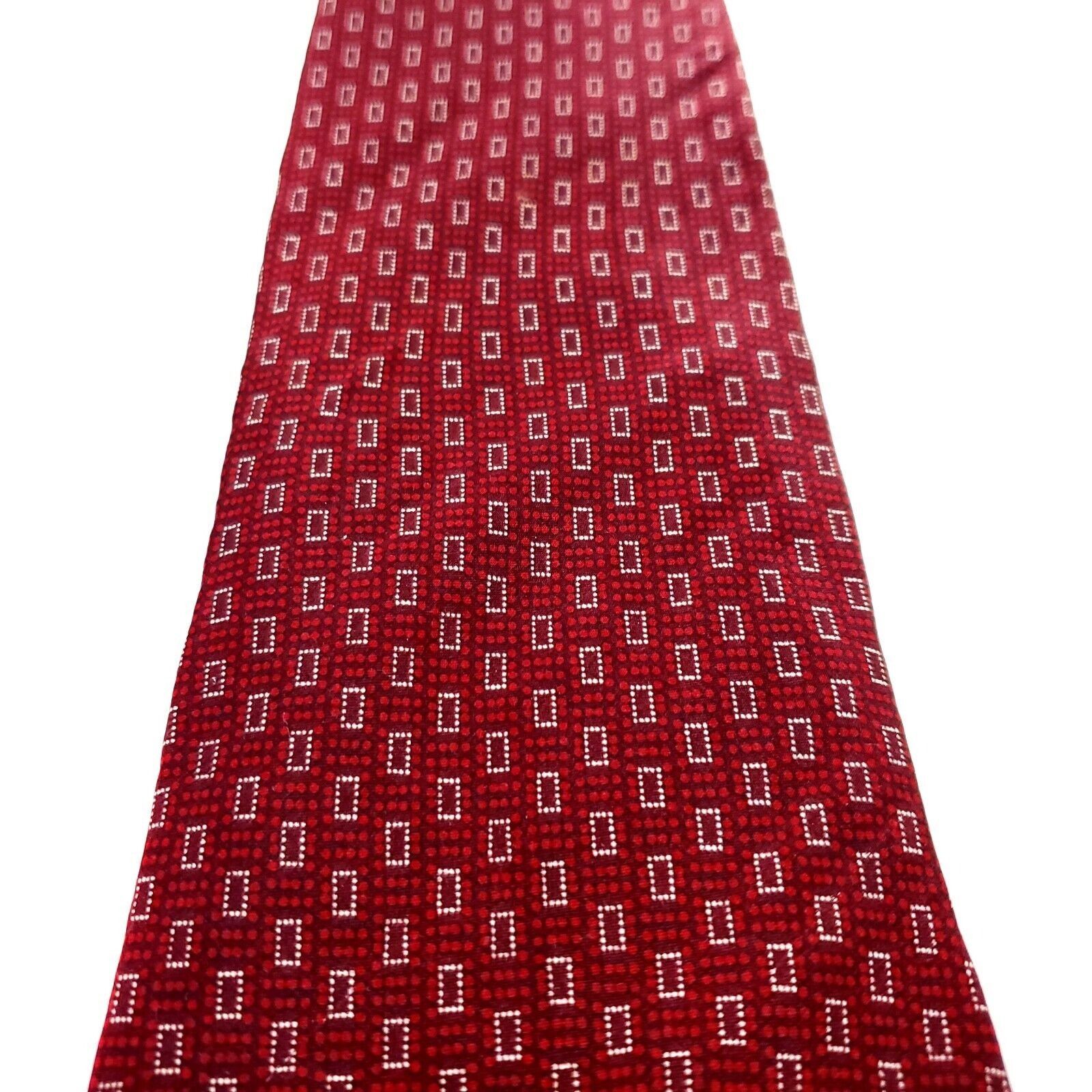 Perry Ellis Perry Ellis Red Silk Tie Woven Short Wide Geometric Size ONE SIZE - 2 Thumbnail