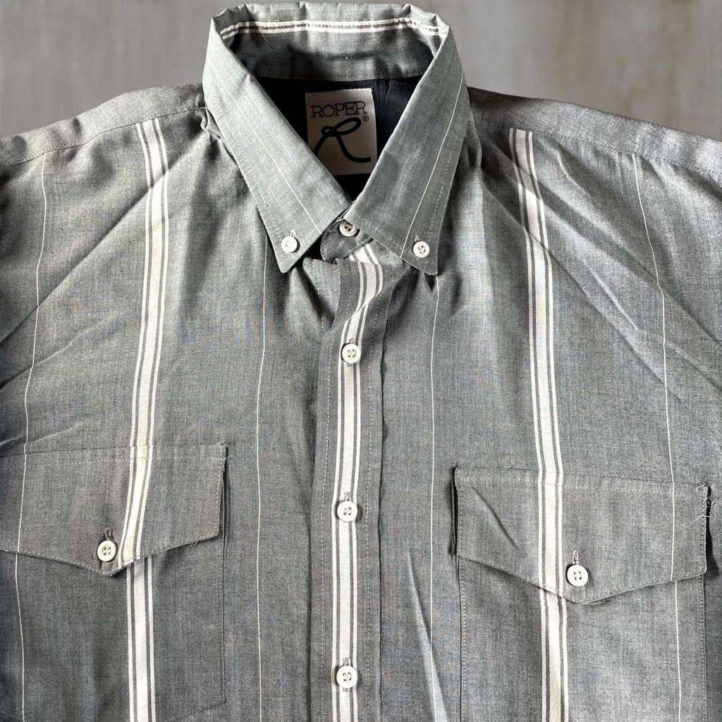 Roper Roper Shirt Mens XL Gray White Stripe Western Button-Down Long Sleeve Size US XL / EU 56 / 4 - 1 Thumbnail