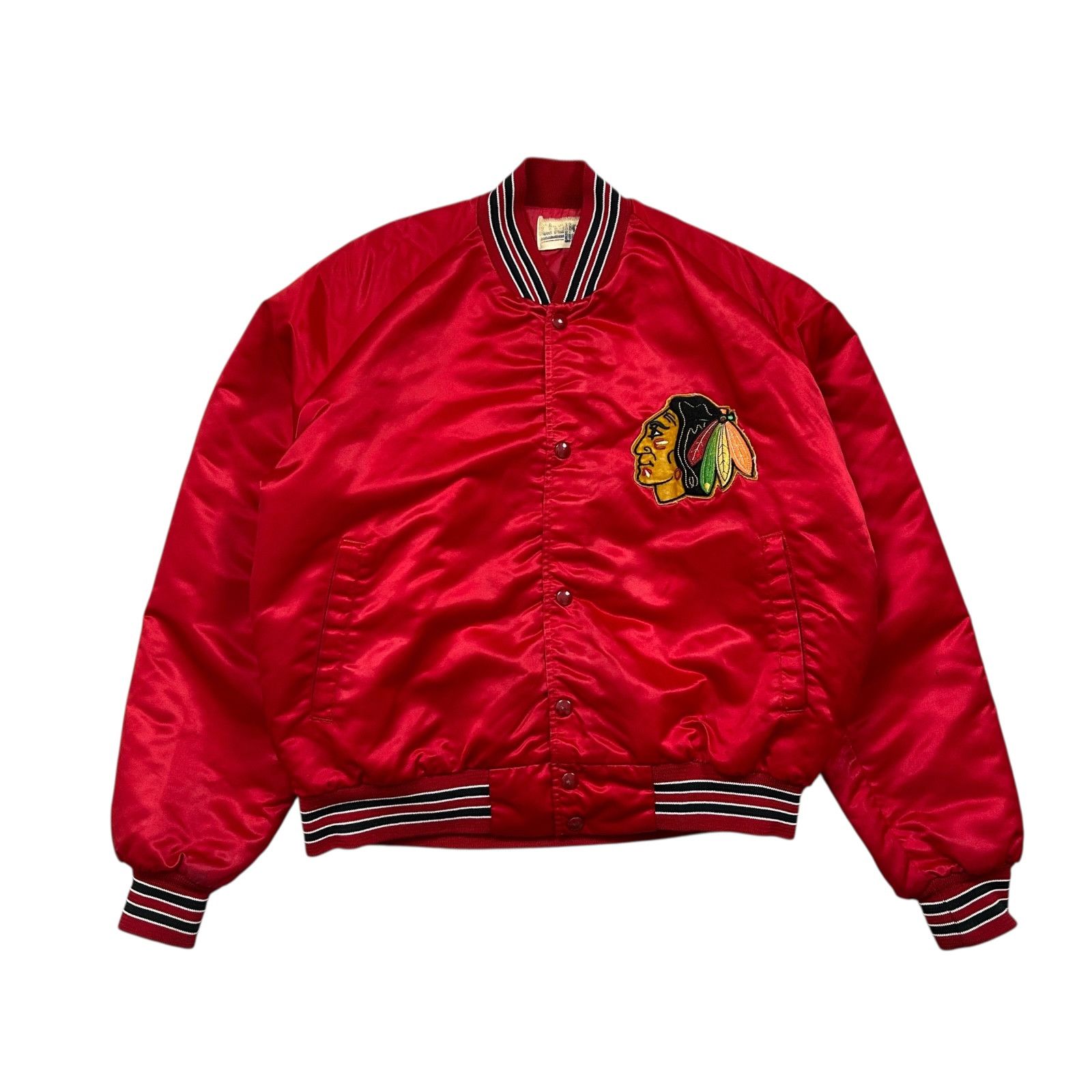 NHL 90s CHICAGO BLACKHAWKS CHALK LINE SATIN JACKET SPELL OUT Size US L / EU 52-54 / 3 - 2 Thumbnail