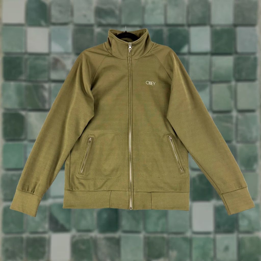 Obey OBEY Track Jacket Mens XL Olive Green Full Zip Mock Neck Raglan Streetwear Size US XL / EU 56 / 4 - 1 Thumbnail